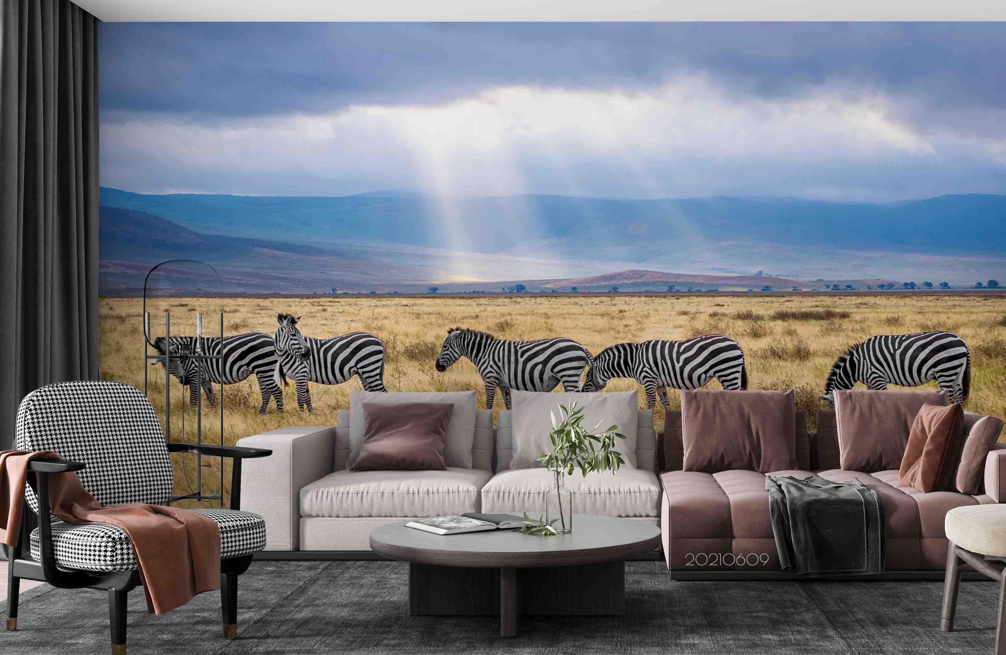 3D  Africa Grassland Zebra Sky Wall Mural Wallpaper SWW1725- Jess Art Decoration