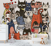 3D Cartoon Cat Kitty Wall Mural Wallpaper SF79- Jess Art Decoration