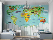 3D Green World Map Kids Wall Mural Wallpaper LQH 99- Jess Art Decoration