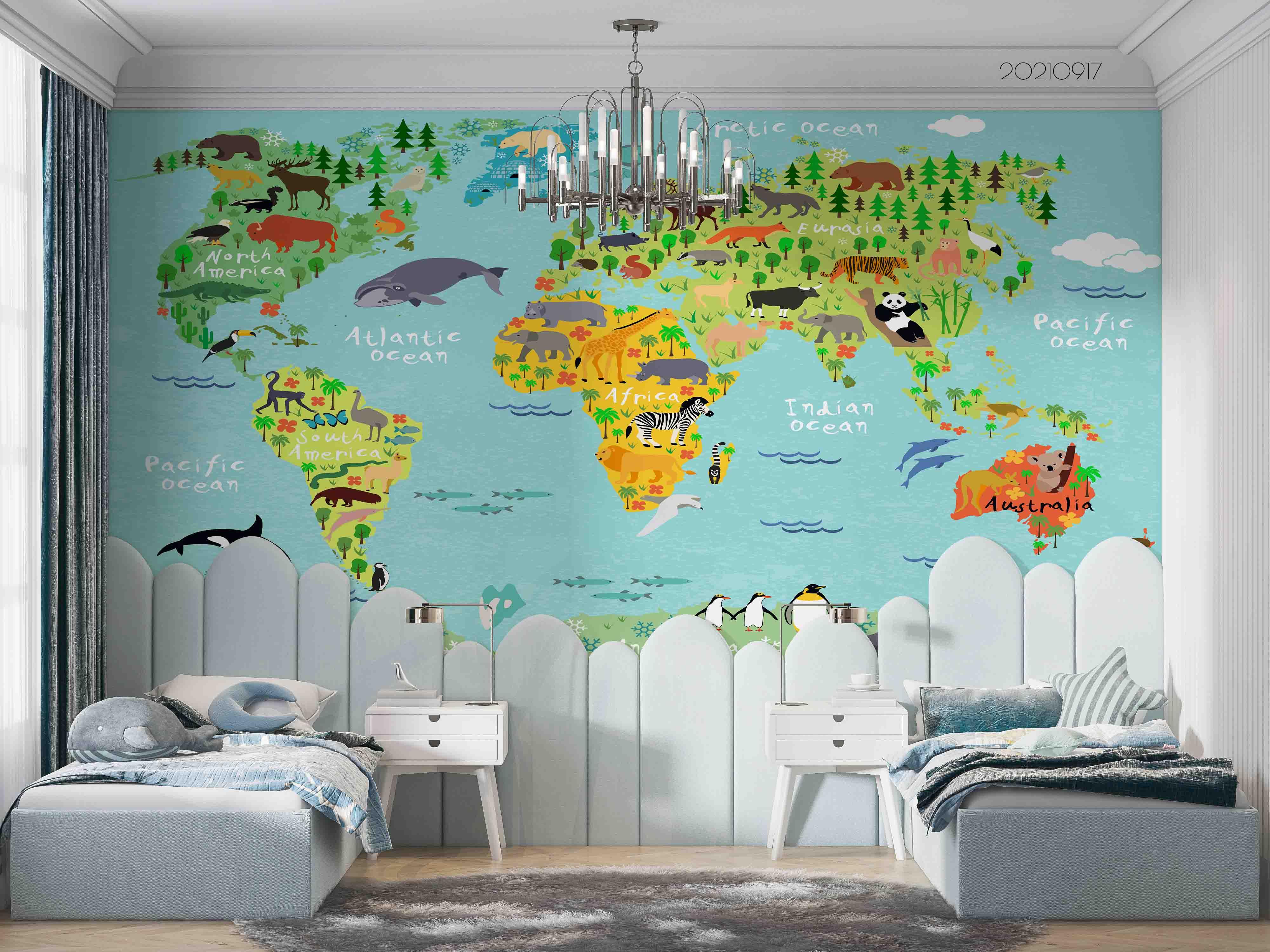 3D Green World Map Kids Wall Mural Wallpaper LQH 99- Jess Art Decoration