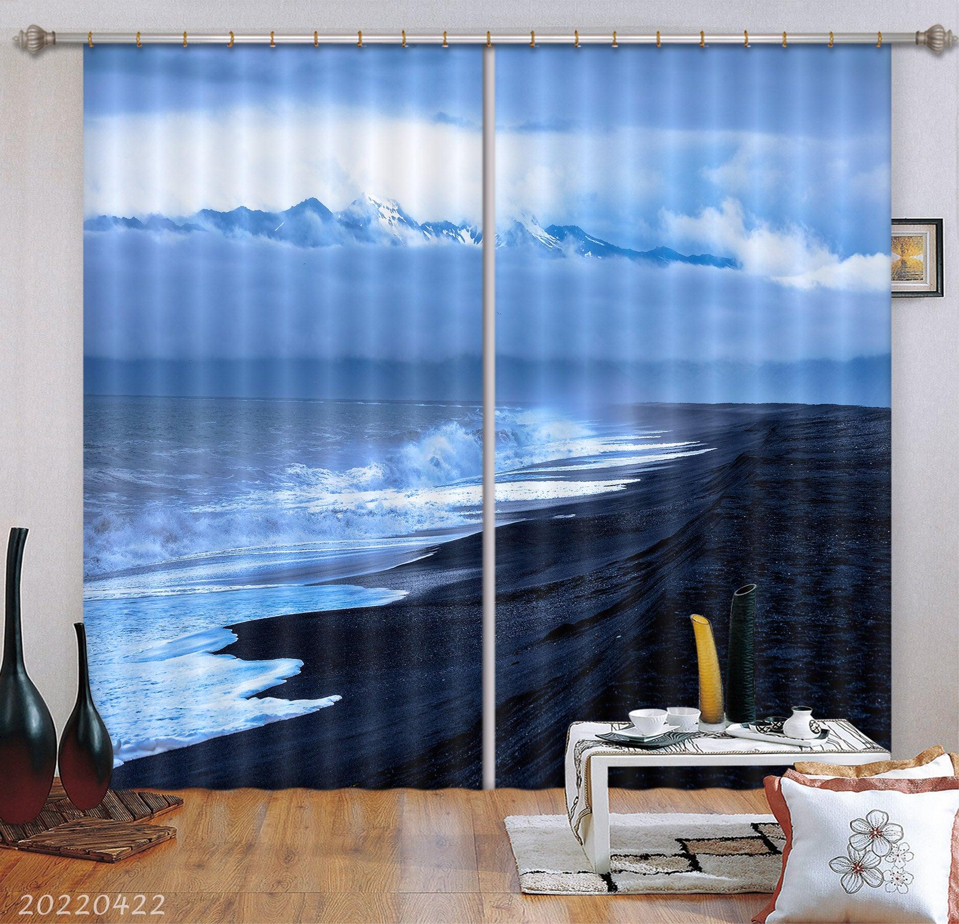 3D Landscape Ocean Wave Coast Cloudy Curtains and Drapes GD 4262- Jess Art Decoration