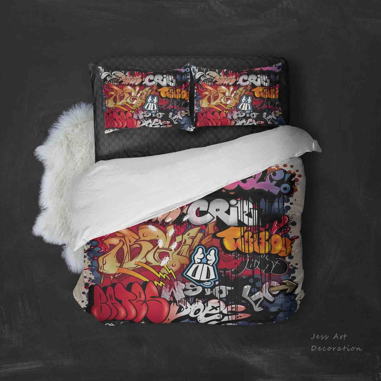 3D Dark Graffiti Quilt Cover Set Bedding Set Duvet Cover Pillowcases SF086- Jess Art Decoration