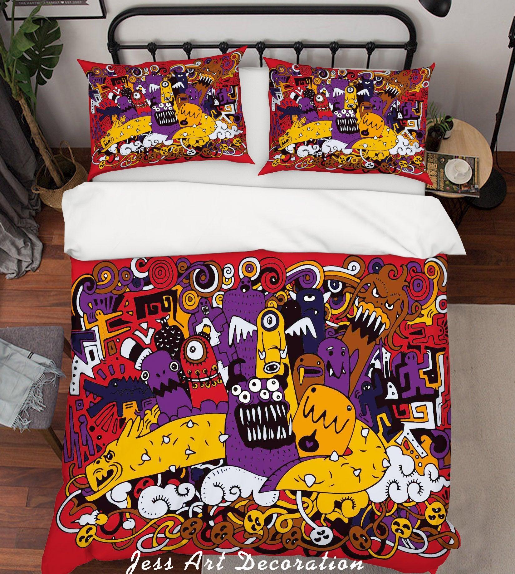 3D Graffiti Colorful Monster Quilt Cover Set Bedding Set Duvet Cover Pillowcases LXL- Jess Art Decoration