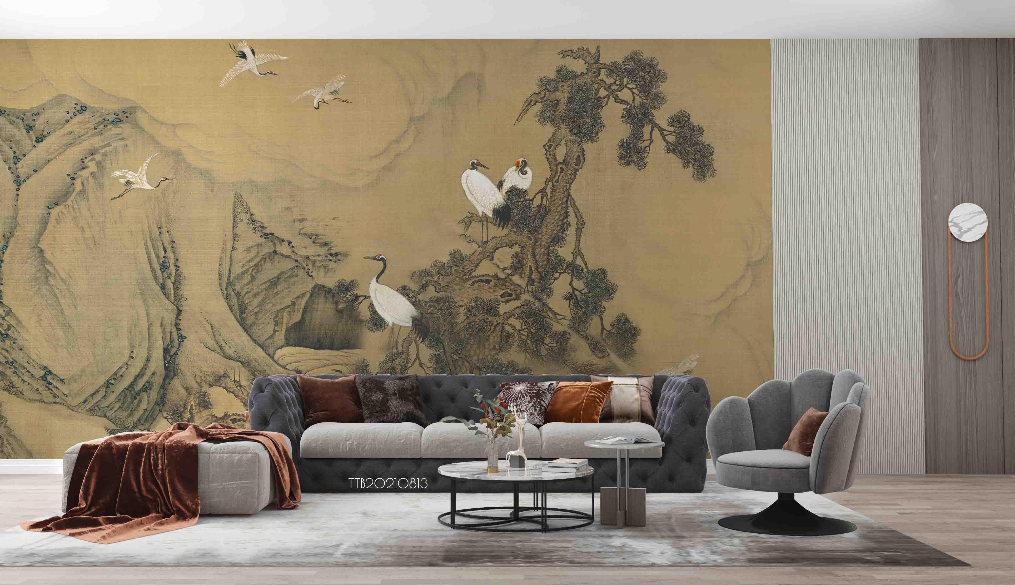 3D Chinese Style Pine Trees Crane Wall Mural WallpaperSWW5130- Jess Art Decoration