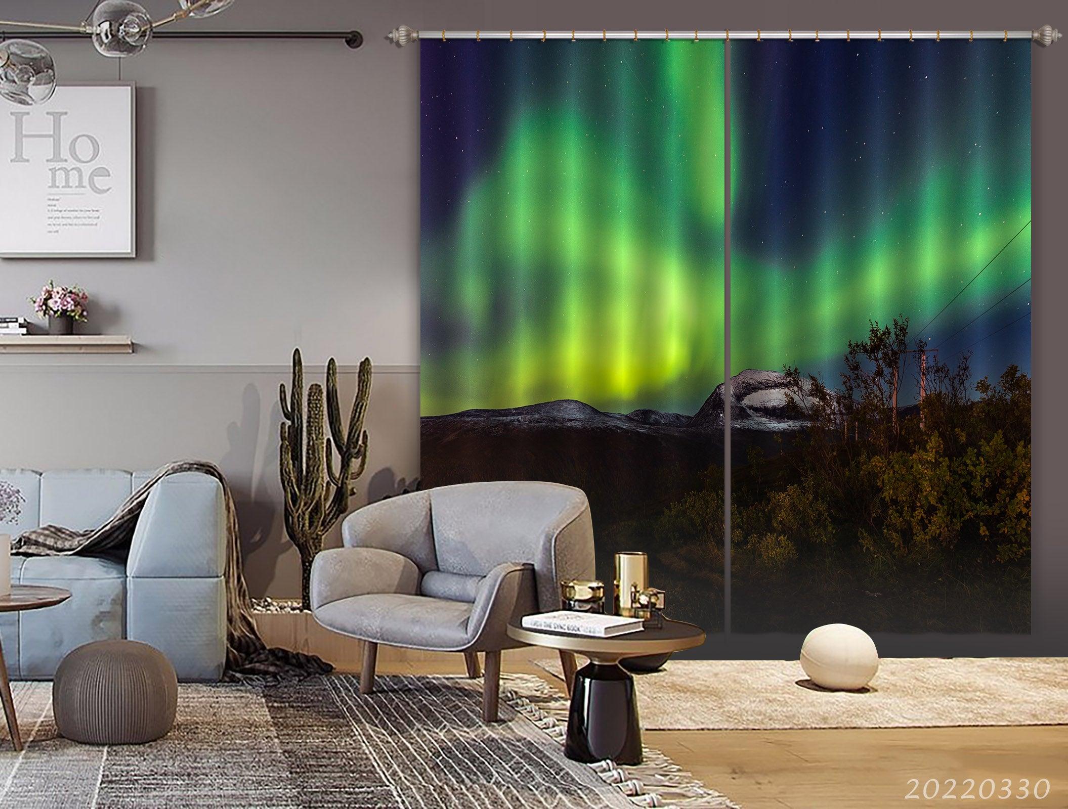 3D Landscape Northern Lights Night Sky Curtains and Drapes GD 3731- Jess Art Decoration