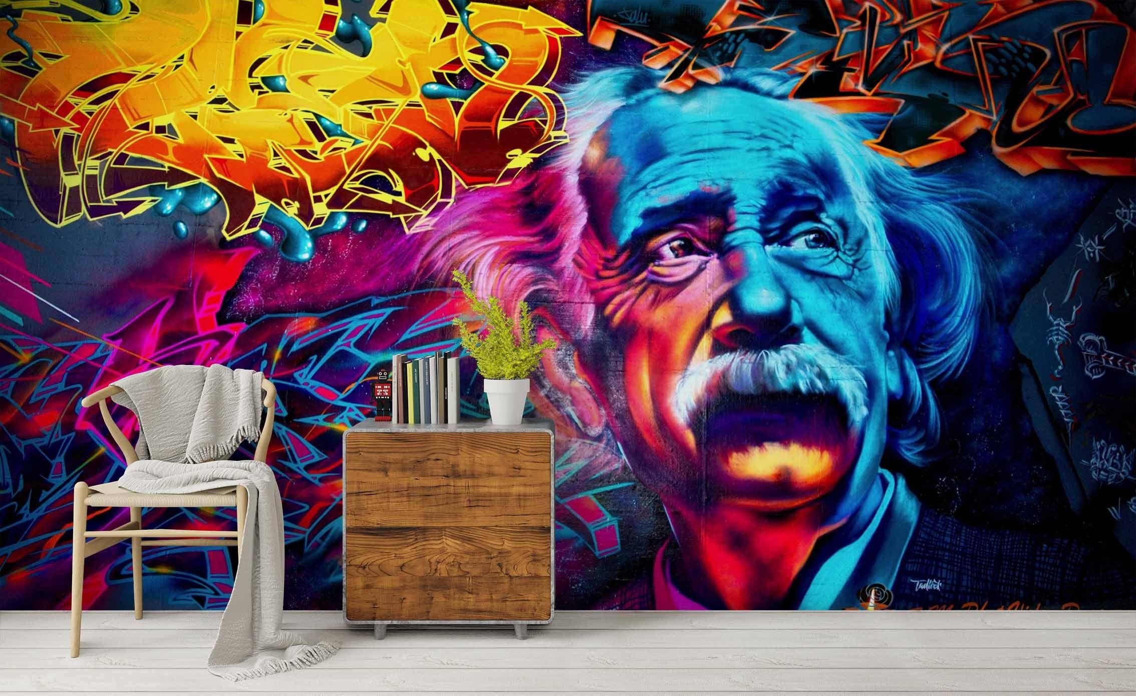 3D Colourful Graffiti Art Einstein Wall Mural Wallpaper ZY D107- Jess Art Decoration