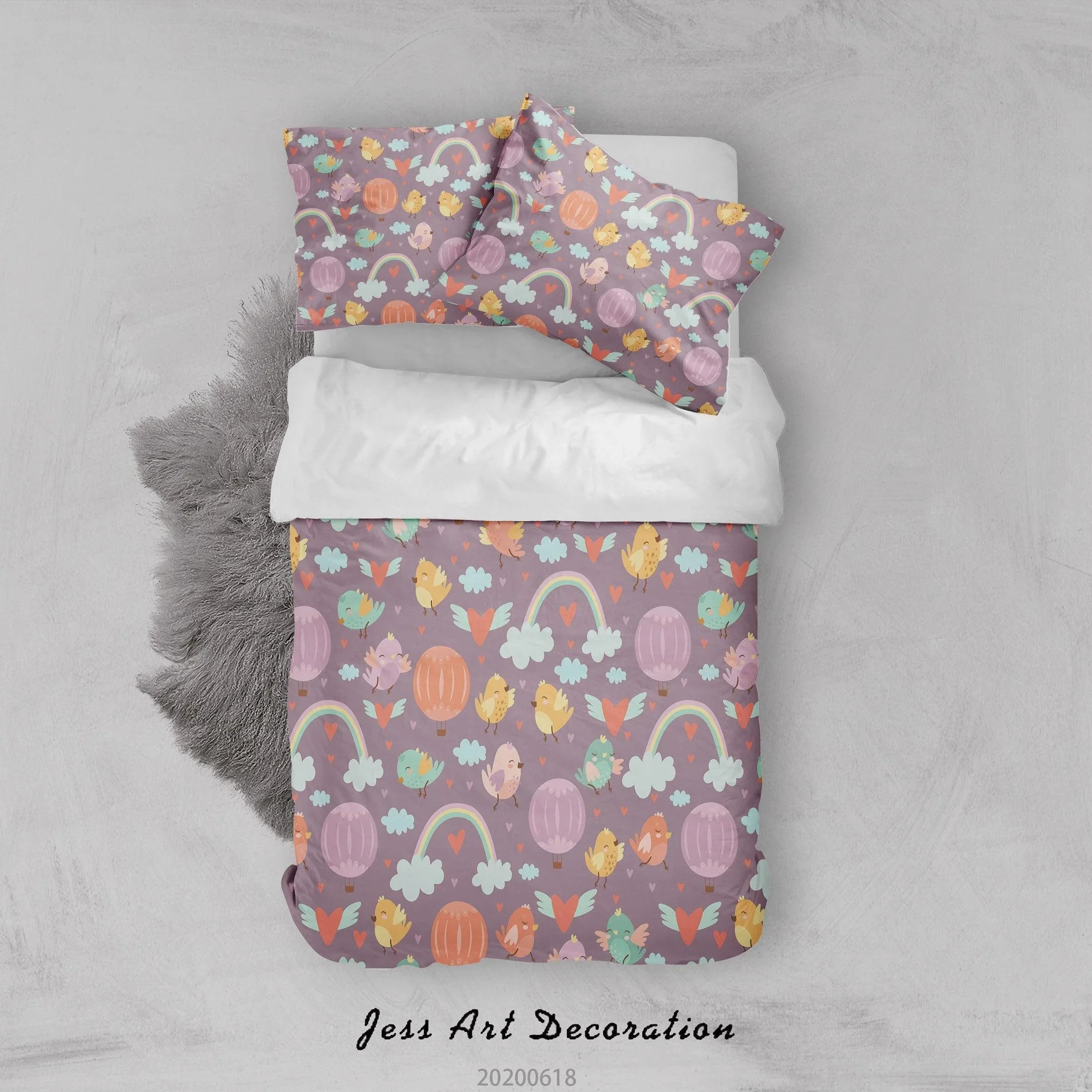 3D Purple Birds Rainbow Hot Air Balloon Quilt Cover Set Bedding Set Duvet Cover Pillowcases SF33- Jess Art Decoration