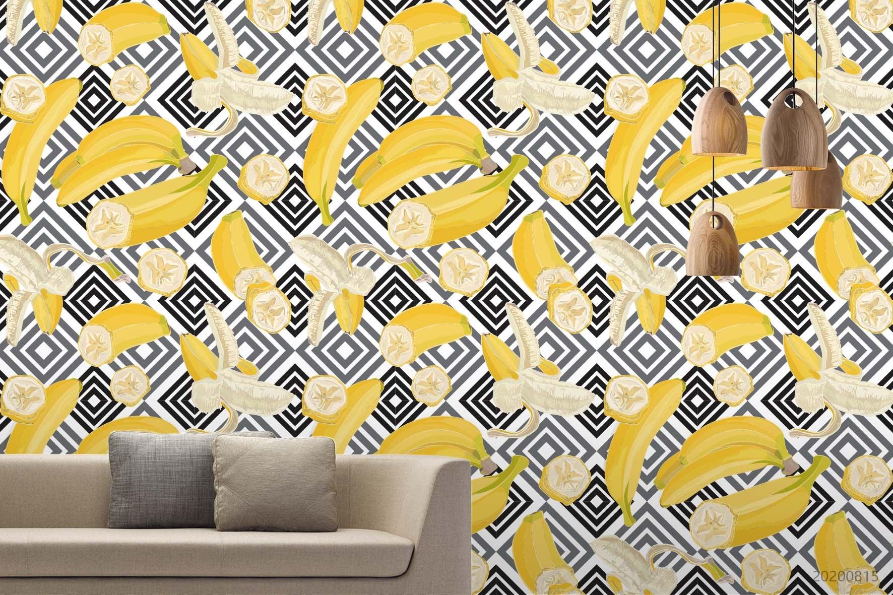 3D Cartoon Banana Fruity Geometric Wall Mural Wallpaper LXL 1039- Jess Art Decoration