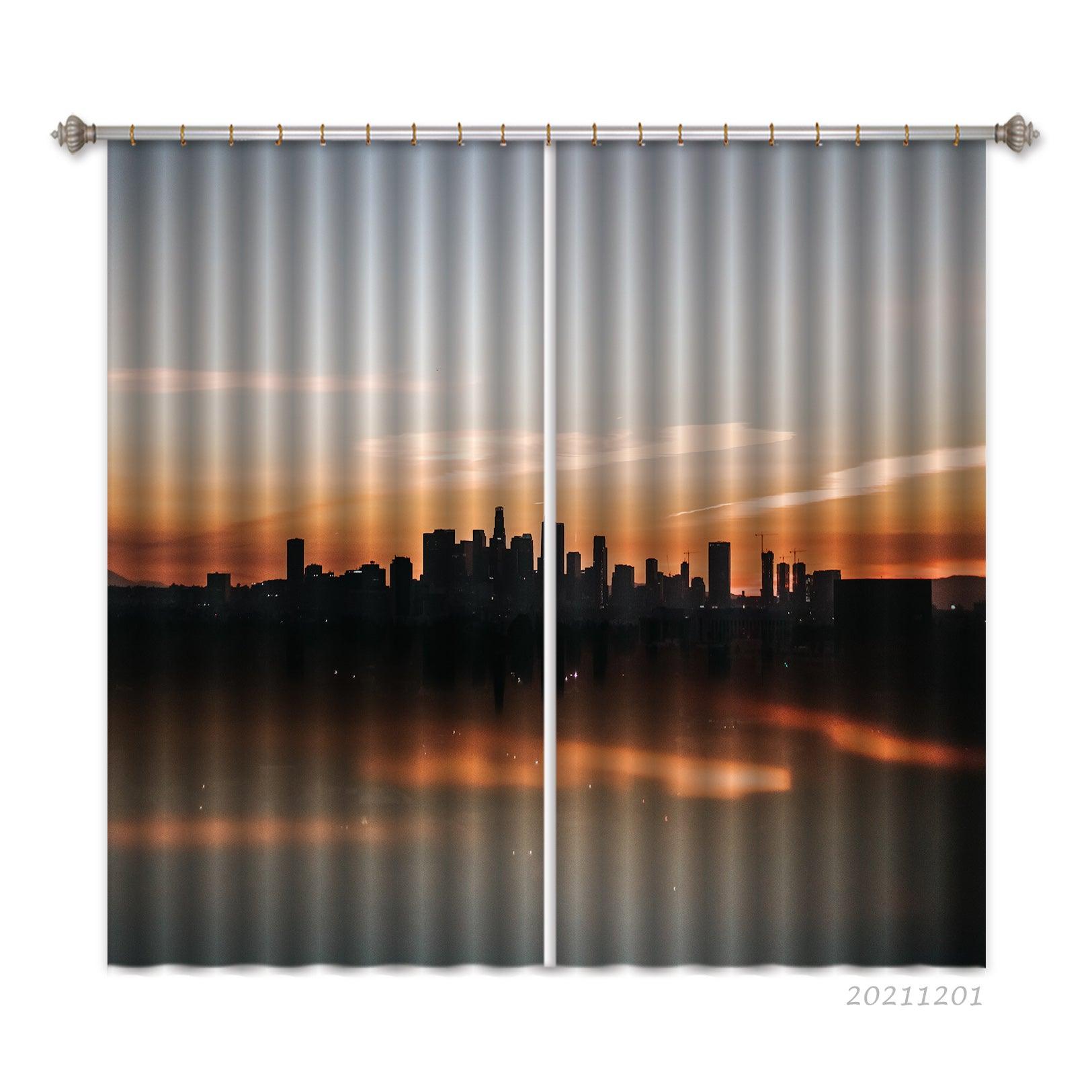 3D Abstract Building City Sunset Curtains and Drapes LLL 234- Jess Art Decoration