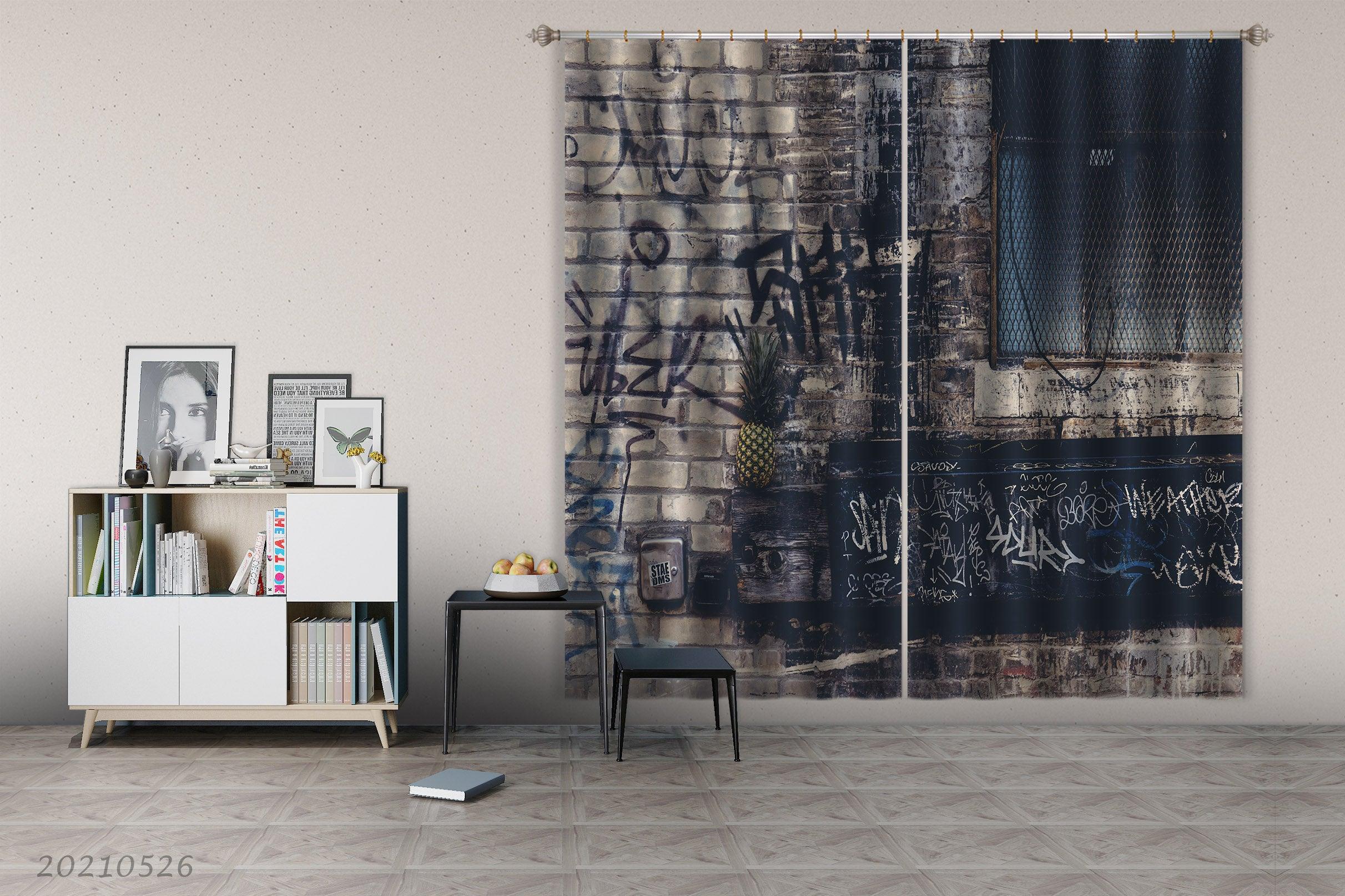 3D Abstract Brick Wall Graffiti Alphabet Curtains and Drapes GD 343- Jess Art Decoration
