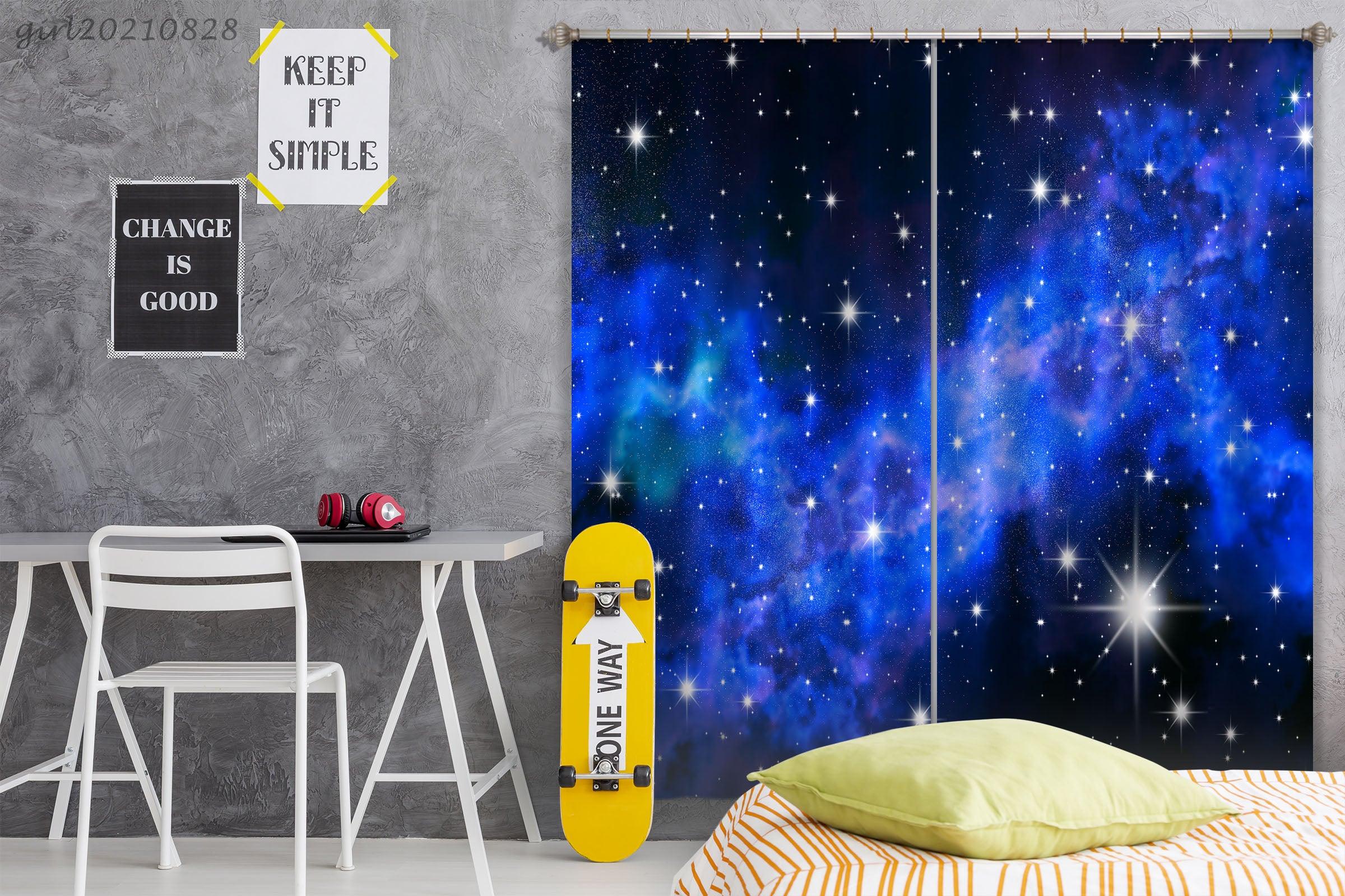 3D Blue Starry Sky Galaxy Curtains and Drapes LQH 62- Jess Art Decoration