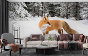 3D Winter Snow Pine  Jungle Fox Wall Mural Wallpaper SWW1643- Jess Art Decoration