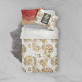 3D Golden Floral Quilt Cover Set Bedding Set Pillowcases 18- Jess Art Decoration