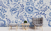 3D Blue Floral Leaves Wall Mural Wallpaper SF115- Jess Art Decoration