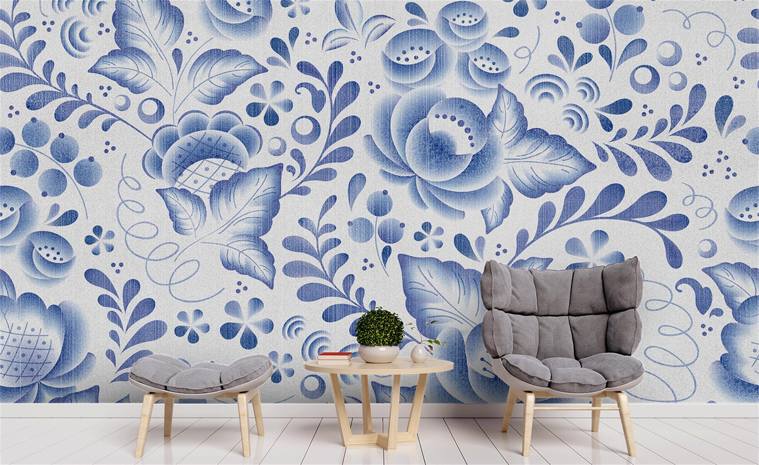 3D Blue Floral Leaves Wall Mural Wallpaper SF115- Jess Art Decoration