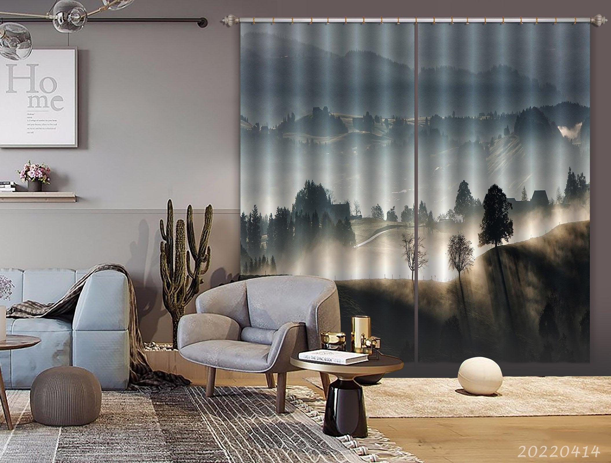 3D Landscape Nature Forest Mountain Fog Sunbeam Curtains and Drapes GD 4132- Jess Art Decoration