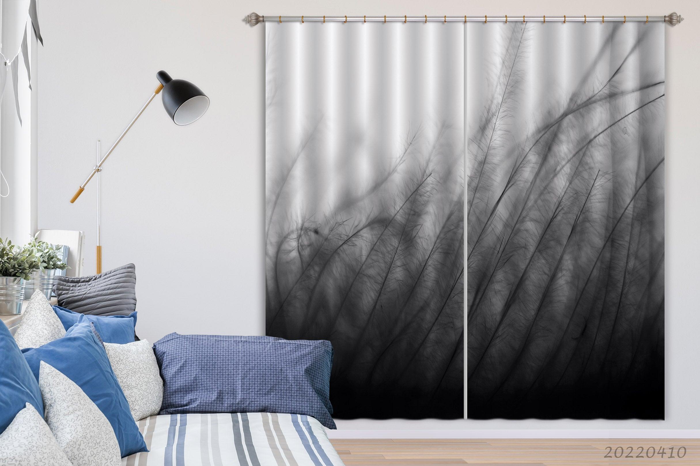 3D Abstract Black Plants Background Curtains and Drapes GD 3783- Jess Art Decoration