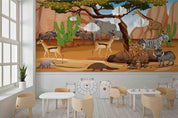 3D Cartoon Forest Animal Lion Zebra Giraffe Wall Mural Wallpaper LQH 201- Jess Art Decoration