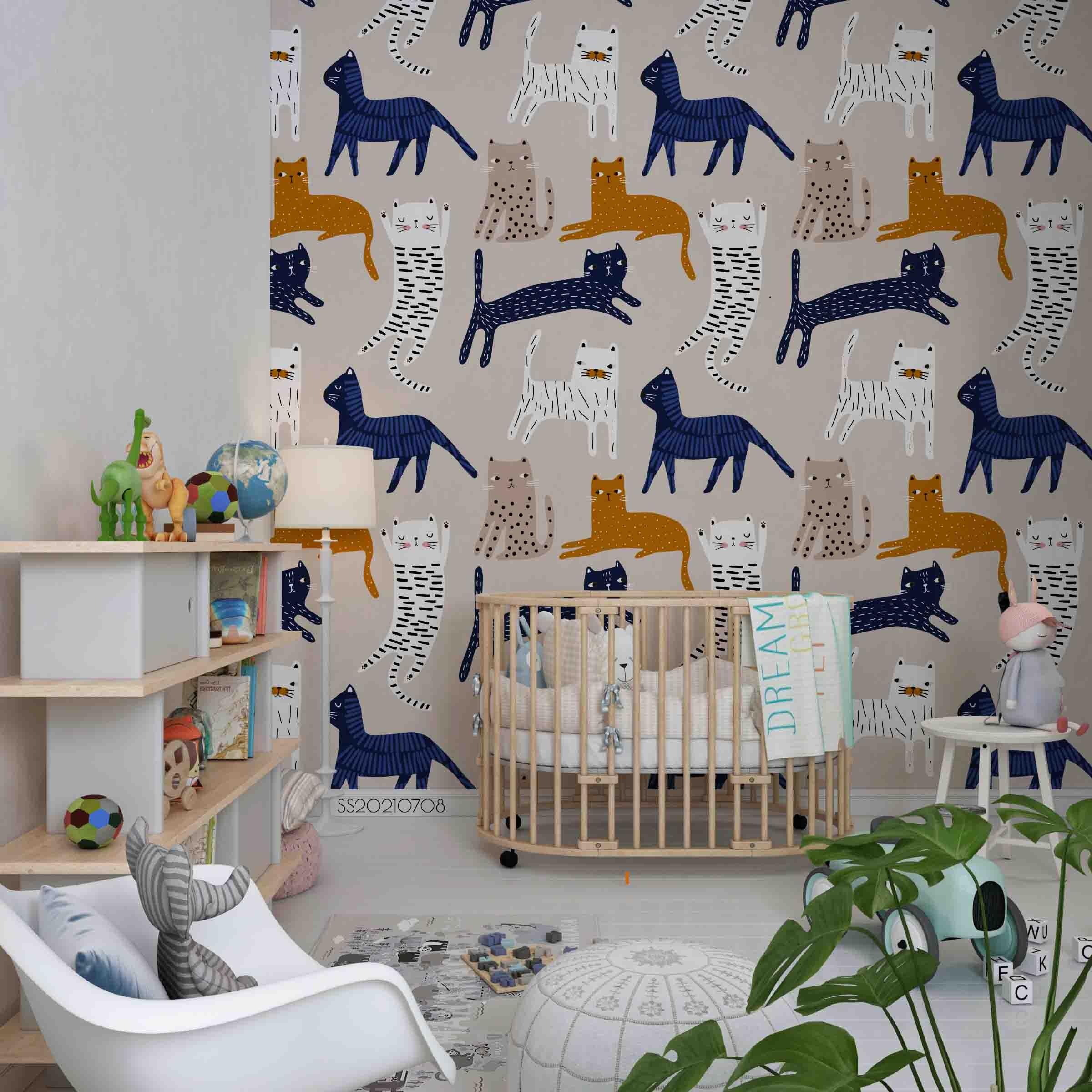 3D Hand Drawn Animal Cat Wall Mural Wallpaper LQH 92- Jess Art Decoration