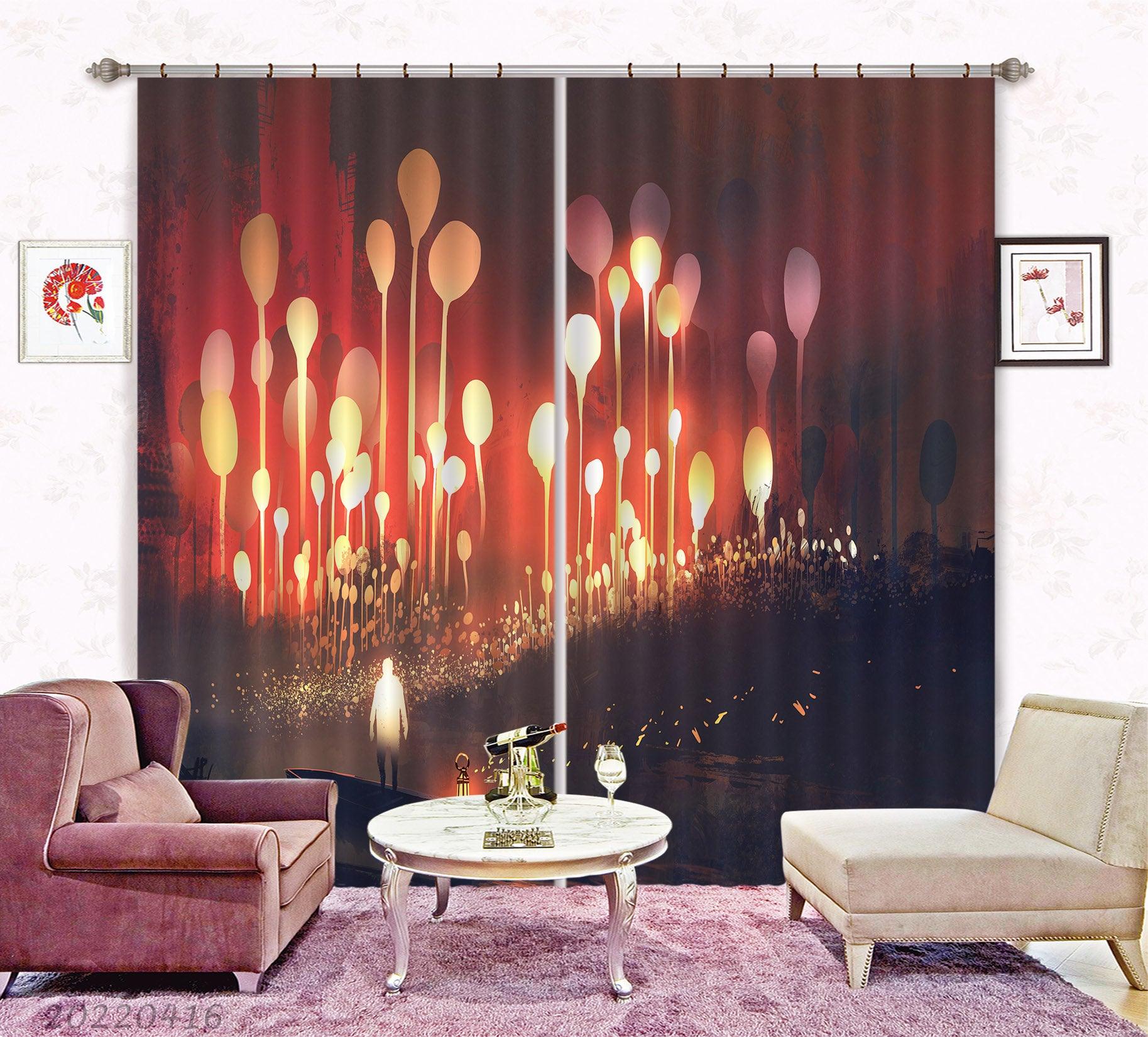 3D Night Scenery Fantasy Forest Glow People Boat Painting Curtains and Drapes GD 4649- Jess Art Decoration