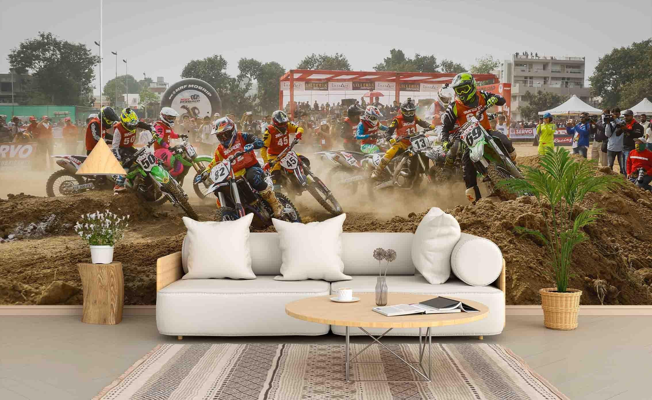 3D Motocross Wall Mural Wallpaper A109 LQH- Jess Art Decoration