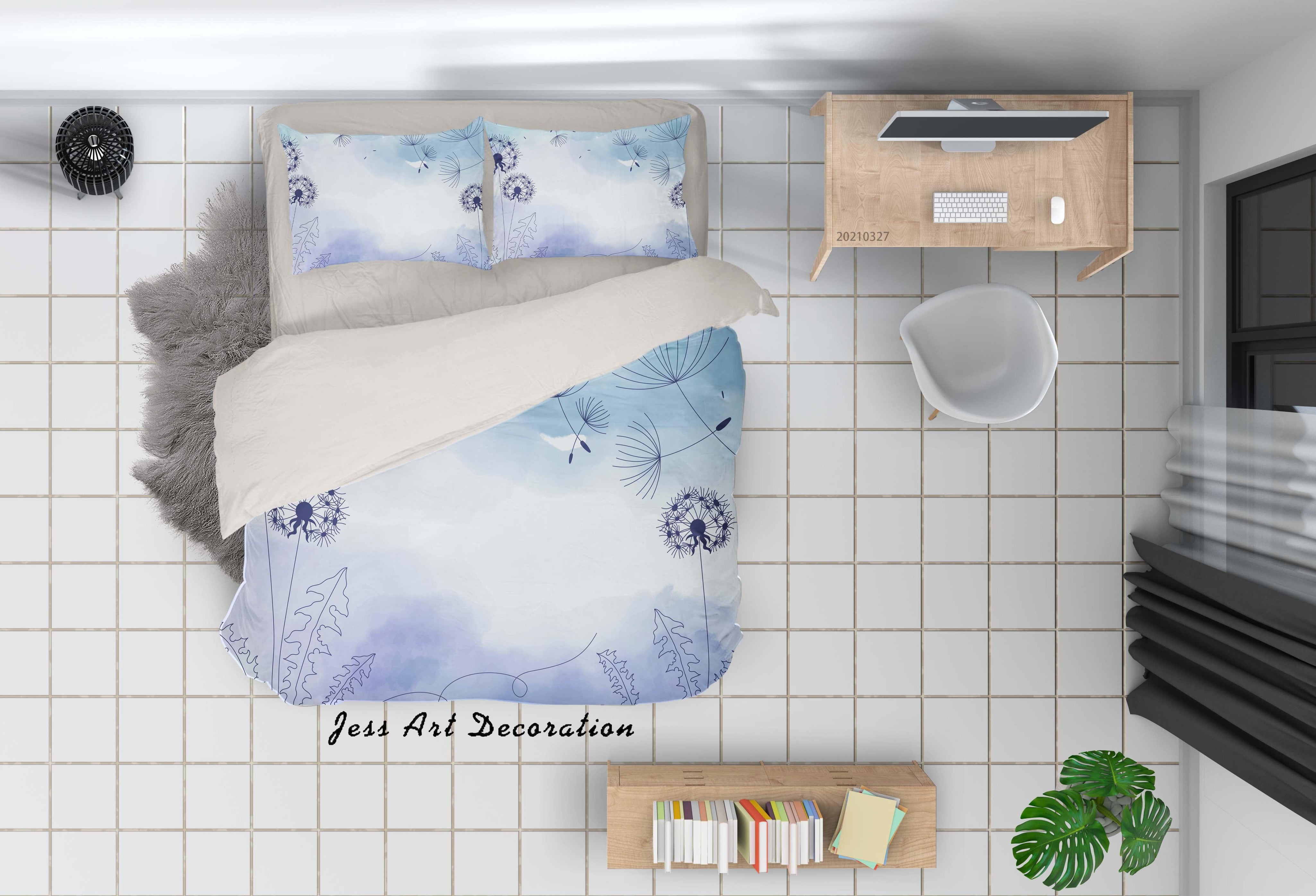3D Watercolor Blue Dandelion Quilt Cover Set Bedding Set Duvet Cover Pillowcases 34- Jess Art Decoration