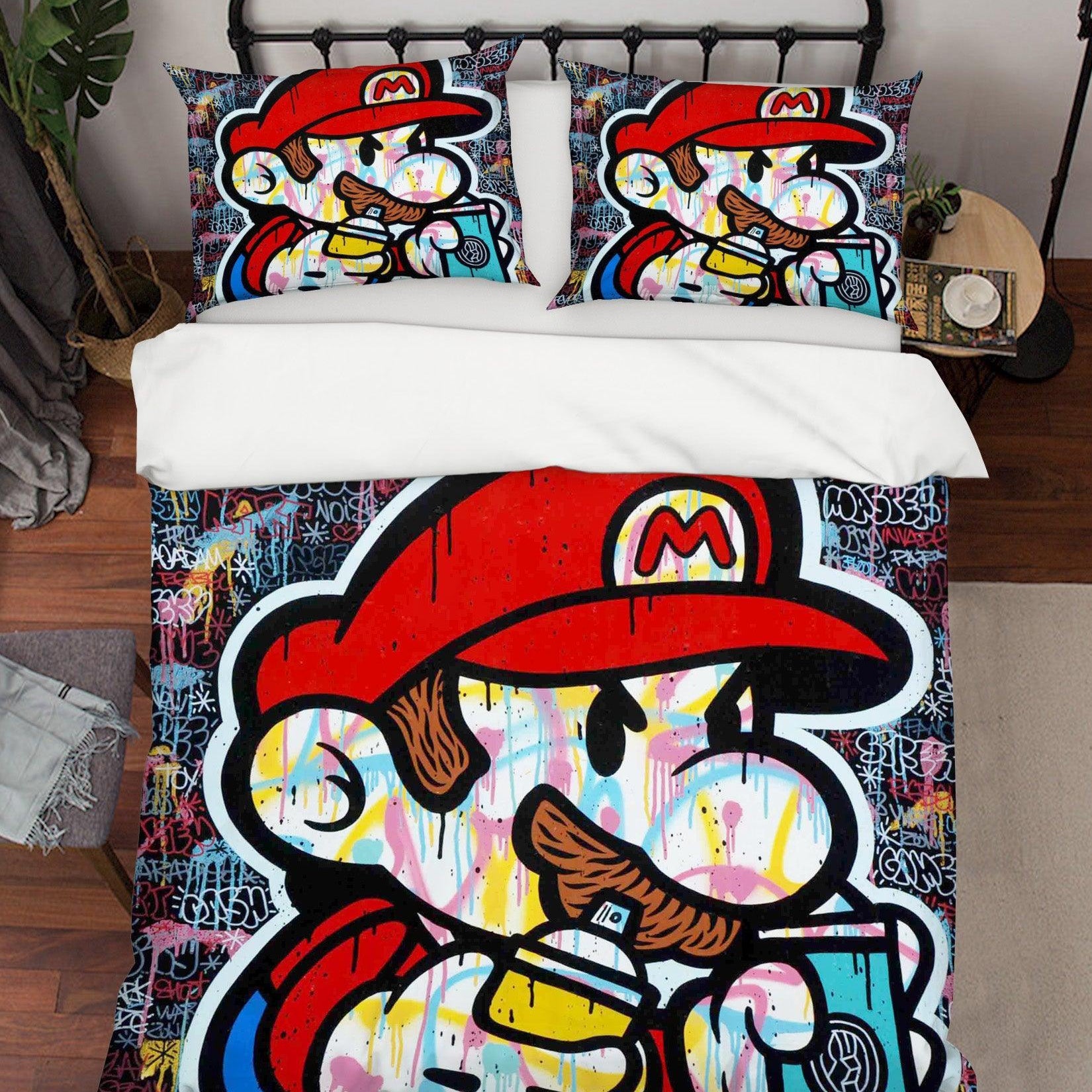 3D Graffiti Colorful Cartoon Mario Quilt Cover Set Bedding Set Duvet Cover Pillowcases LXL- Jess Art Decoration