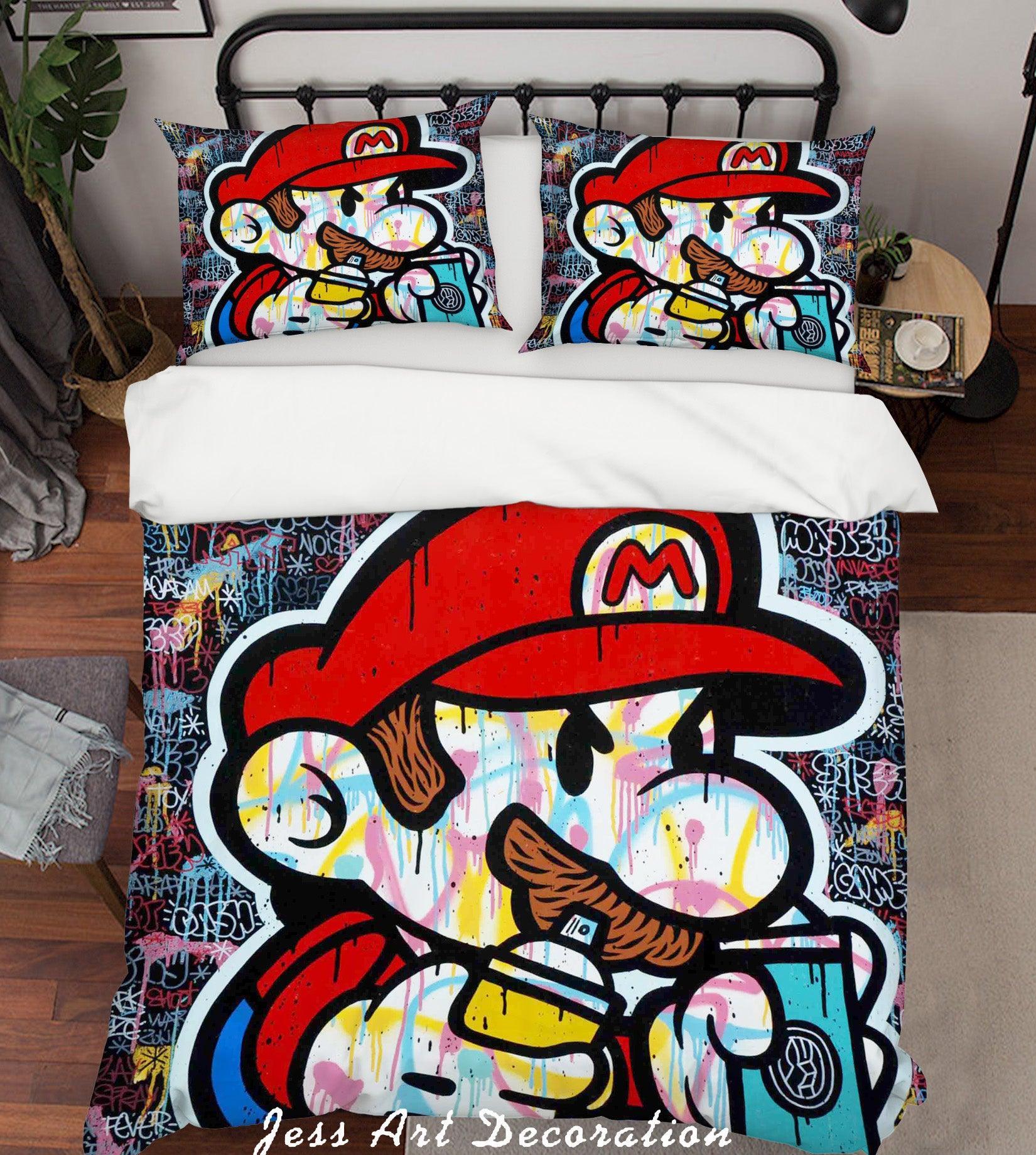 3D Graffiti Colorful Cartoon Mario Quilt Cover Set Bedding Set Duvet Cover Pillowcases LXL- Jess Art Decoration