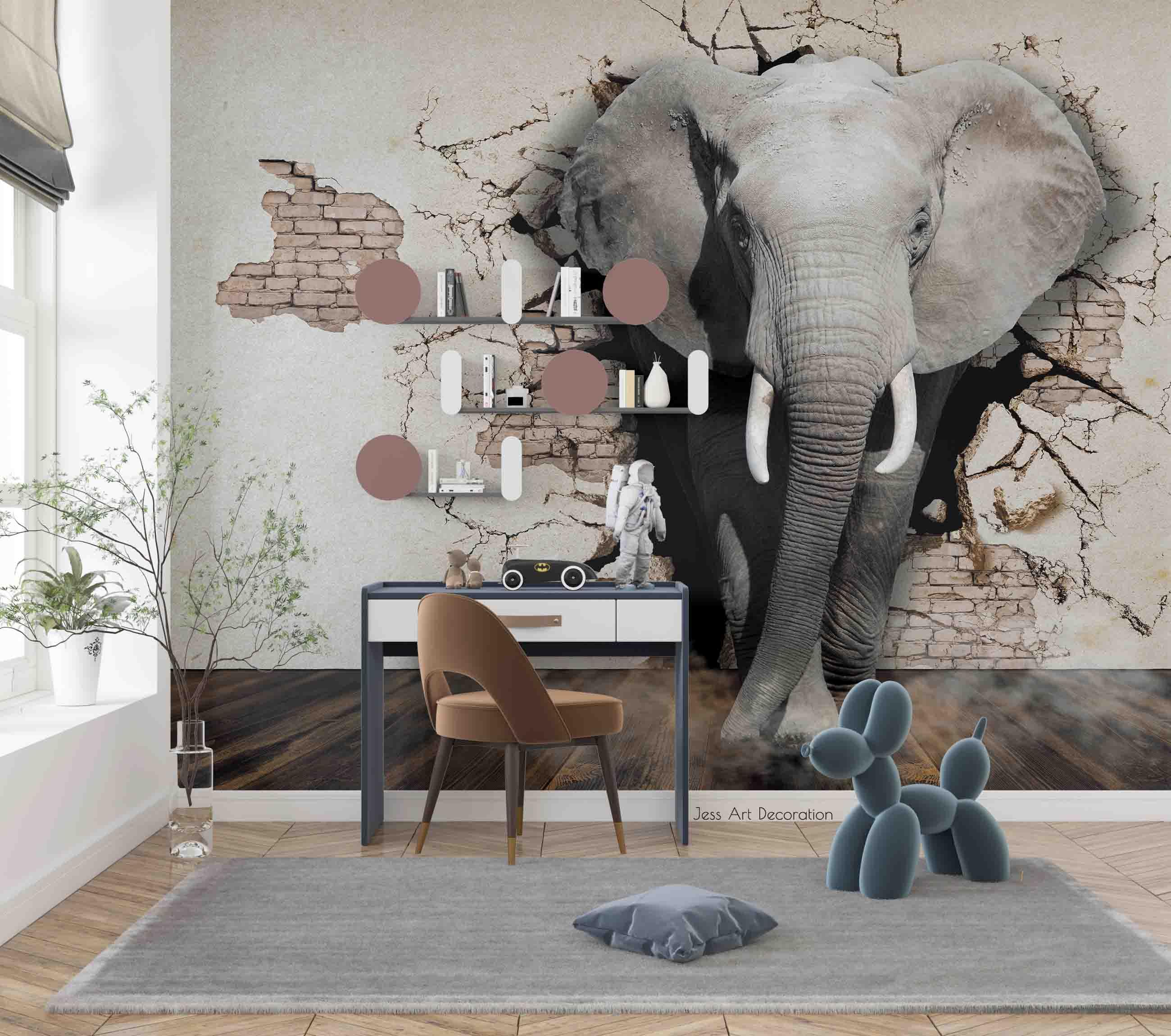 3D Brick Elephant Wall Mural Wallpaper sww 218- Jess Art Decoration