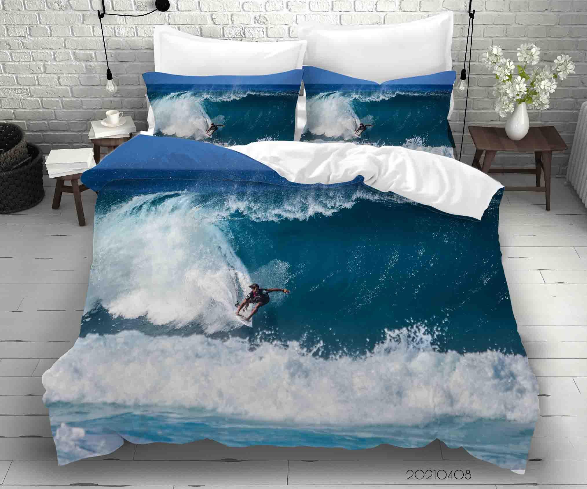 3D Ocean Wave Surfing Quilt Cover Set Bedding Set Duvet Cover Pillowcases 92- Jess Art Decoration