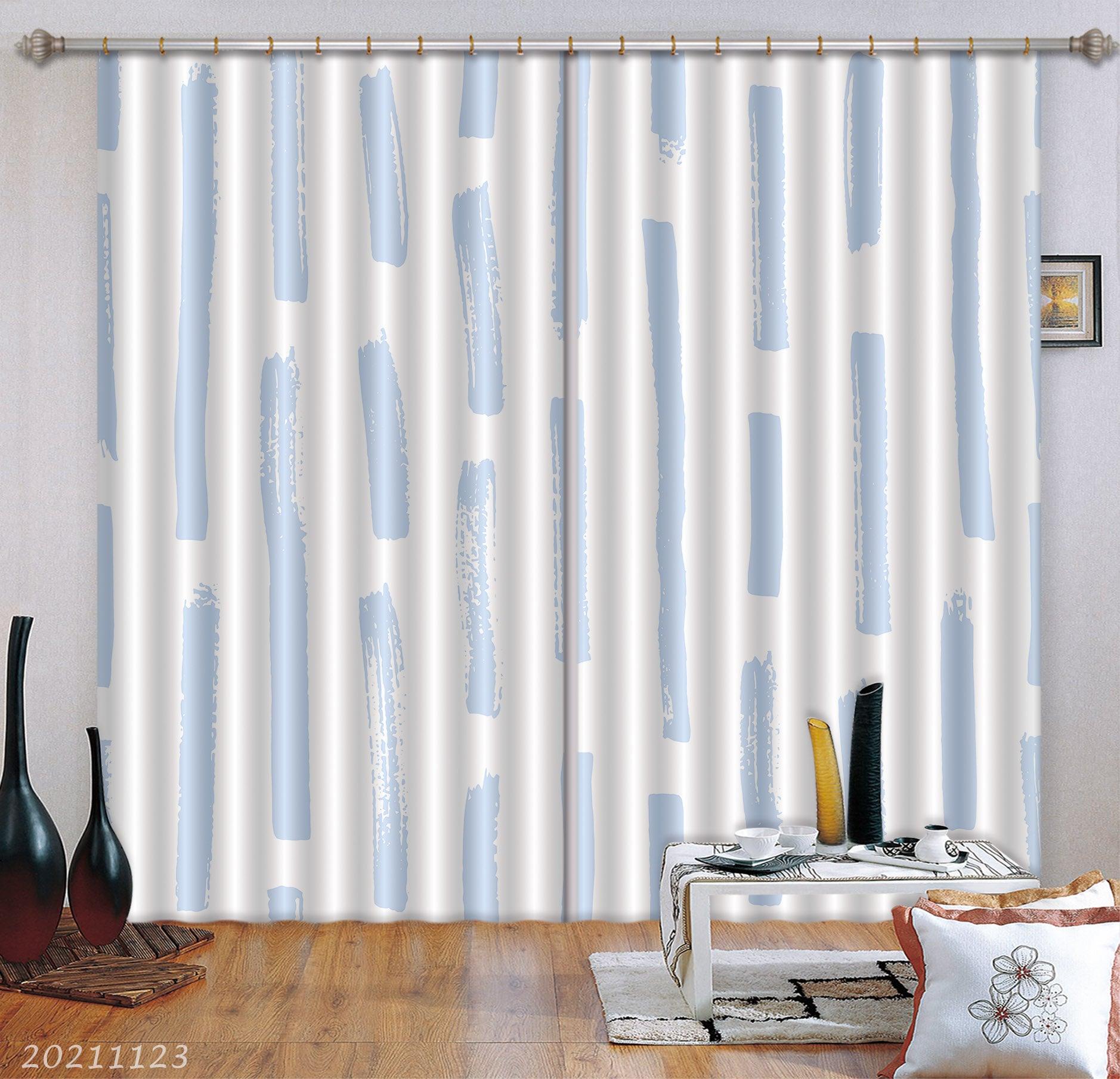 3D Abstract Blue Vertical Bar Curtains and Drapes LQH 11- Jess Art Decoration