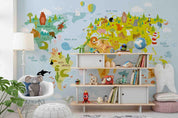 3D Cartoon Animal Plant World Map Wall Mural Wallpaper GD 2714- Jess Art Decoration