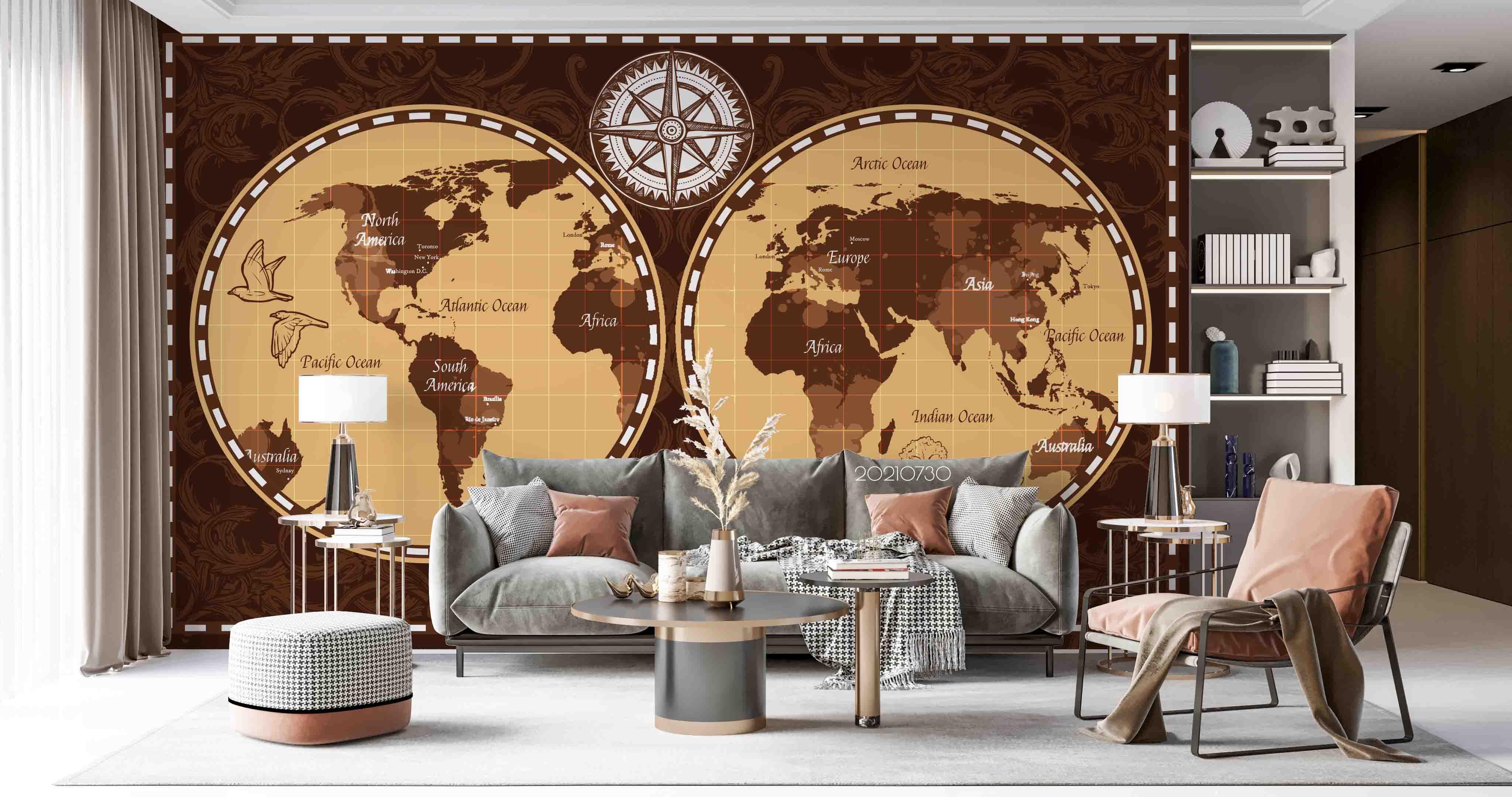 3D Retro Map World Wall Mural Wallpaper SWW4461- Jess Art Decoration