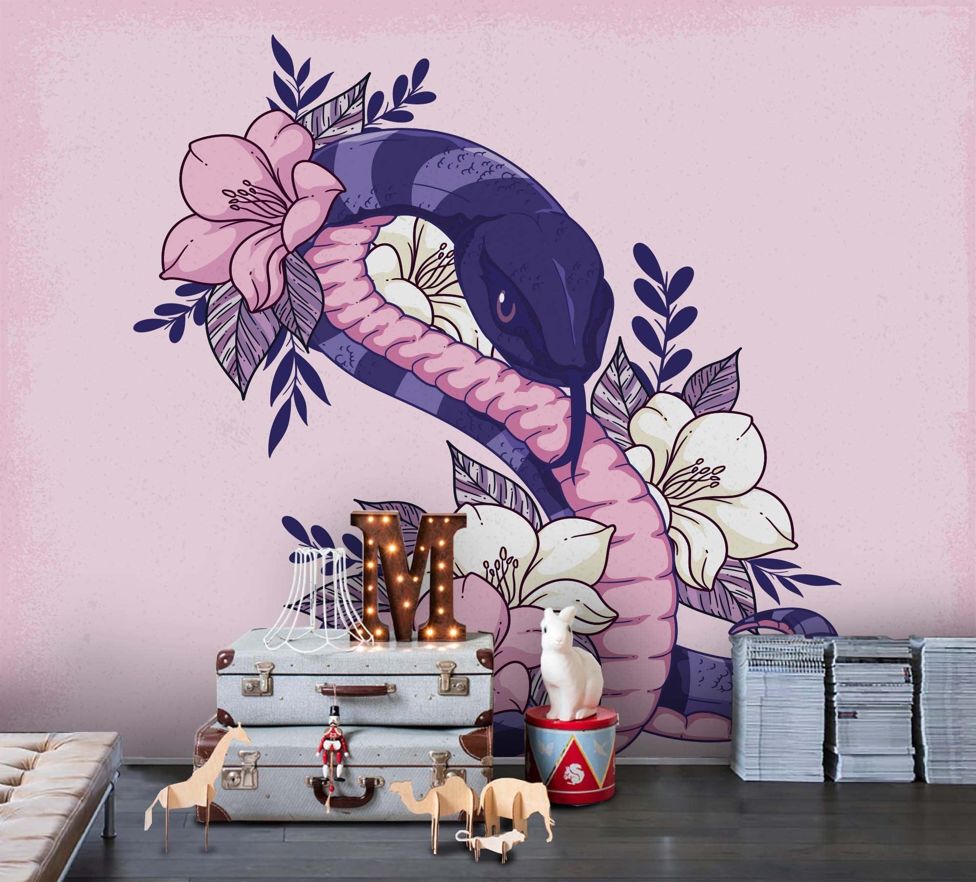 3D Purple Snake Floral Wall Mural Wallpaper 105 LQH- Jess Art Decoration