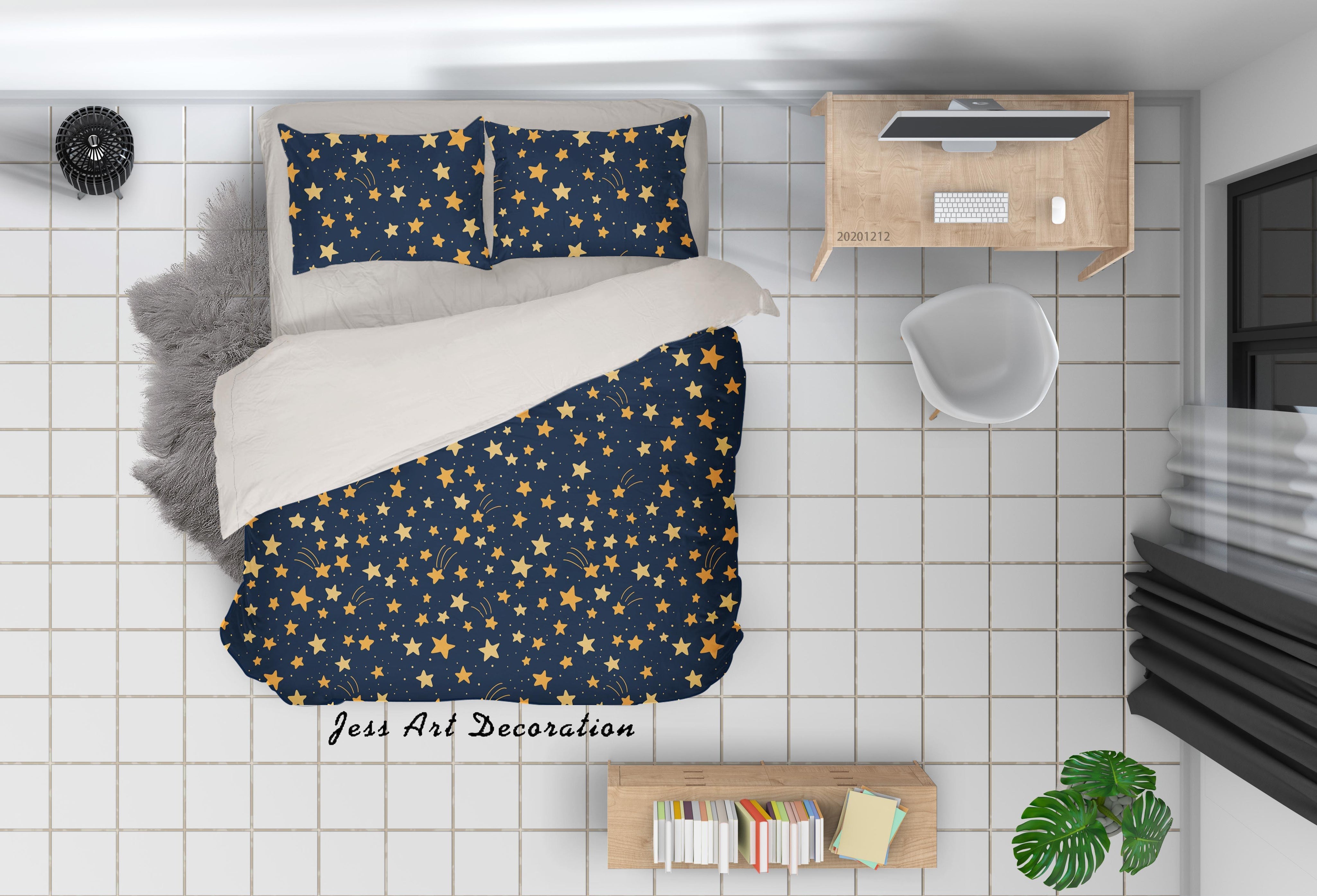3D Yellow Star Pattern Dark Quilt Cover Set Bedding Set Duvet Cover Pillowcases LXL- Jess Art Decoration