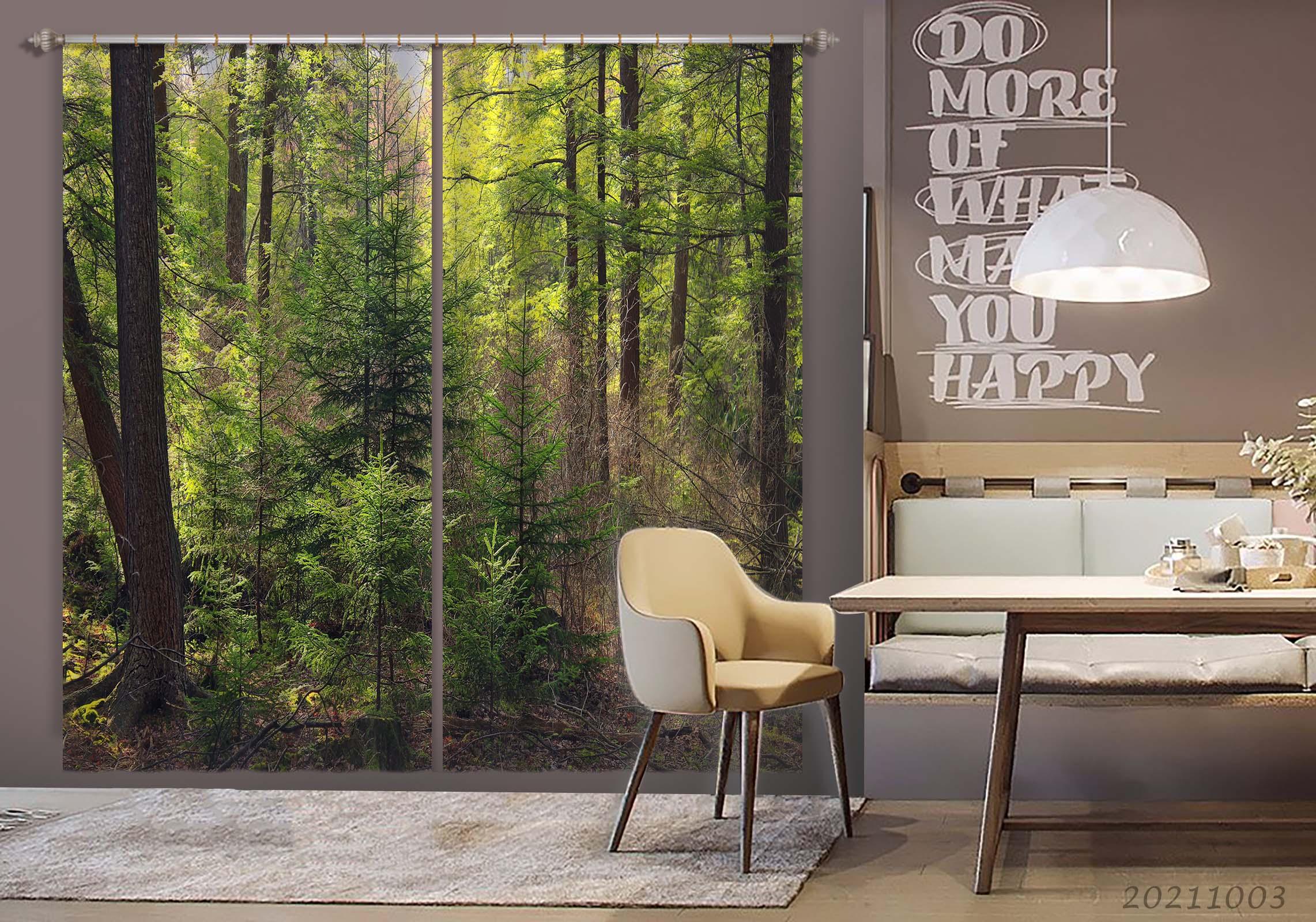 3D Green Forest Tree Nature Landscape Curtains and Drapes LQH 29- Jess Art Decoration