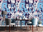 3D Cartoon Smilkey Dog World Blue Wall Mural Wallpaper LXL 494- Jess Art Decoration