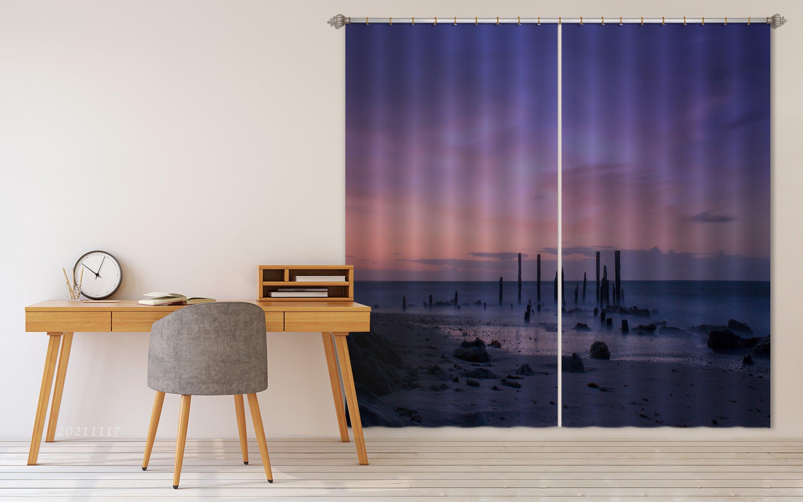 3D Sunset Sky Sea Nature Landscape Curtains and Drapes LQH 18- Jess Art Decoration