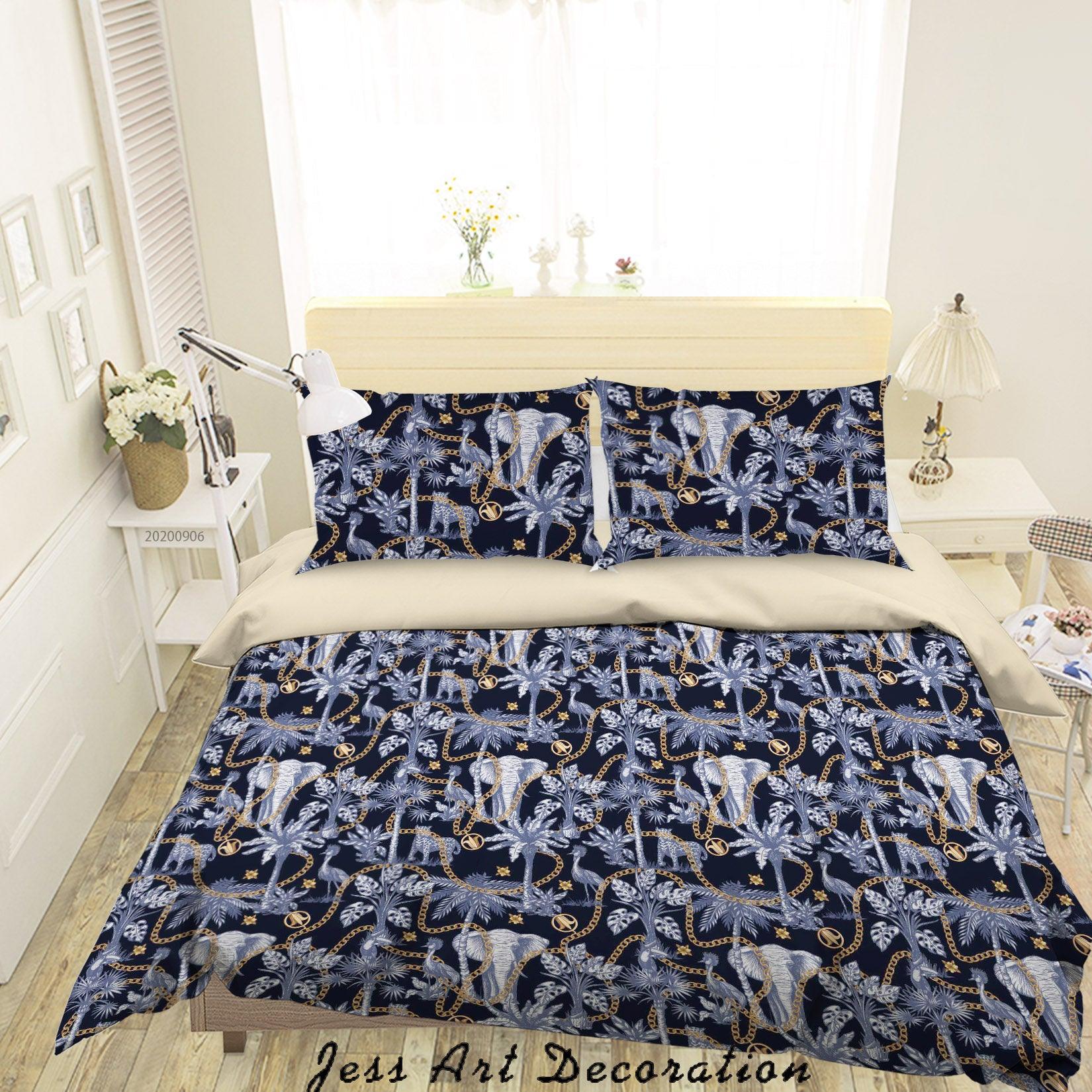3D Vintage Tropical Leaves Elephant Pattern Quilt Cover Set Bedding Set Duvet Cover Pillowcases WJ 3663- Jess Art Decoration