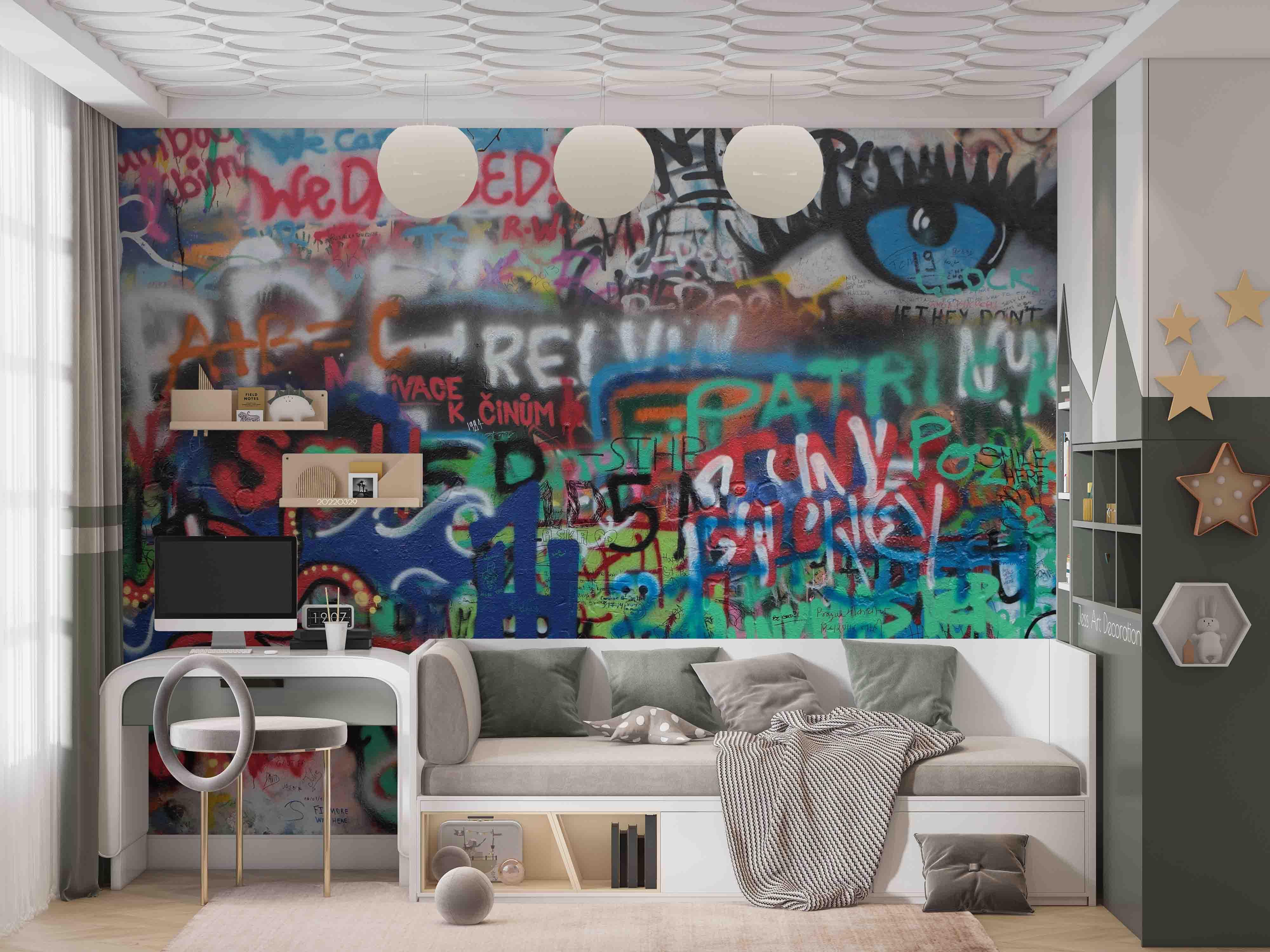 3D Abstract Art Graffiti Alphabet Eye Wall Mural Wallpaper GD 4082- Jess Art Decoration
