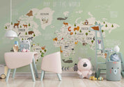 3D Cartoon Animal World Map Wall Mural Wallpaper sww 18- Jess Art Decoration