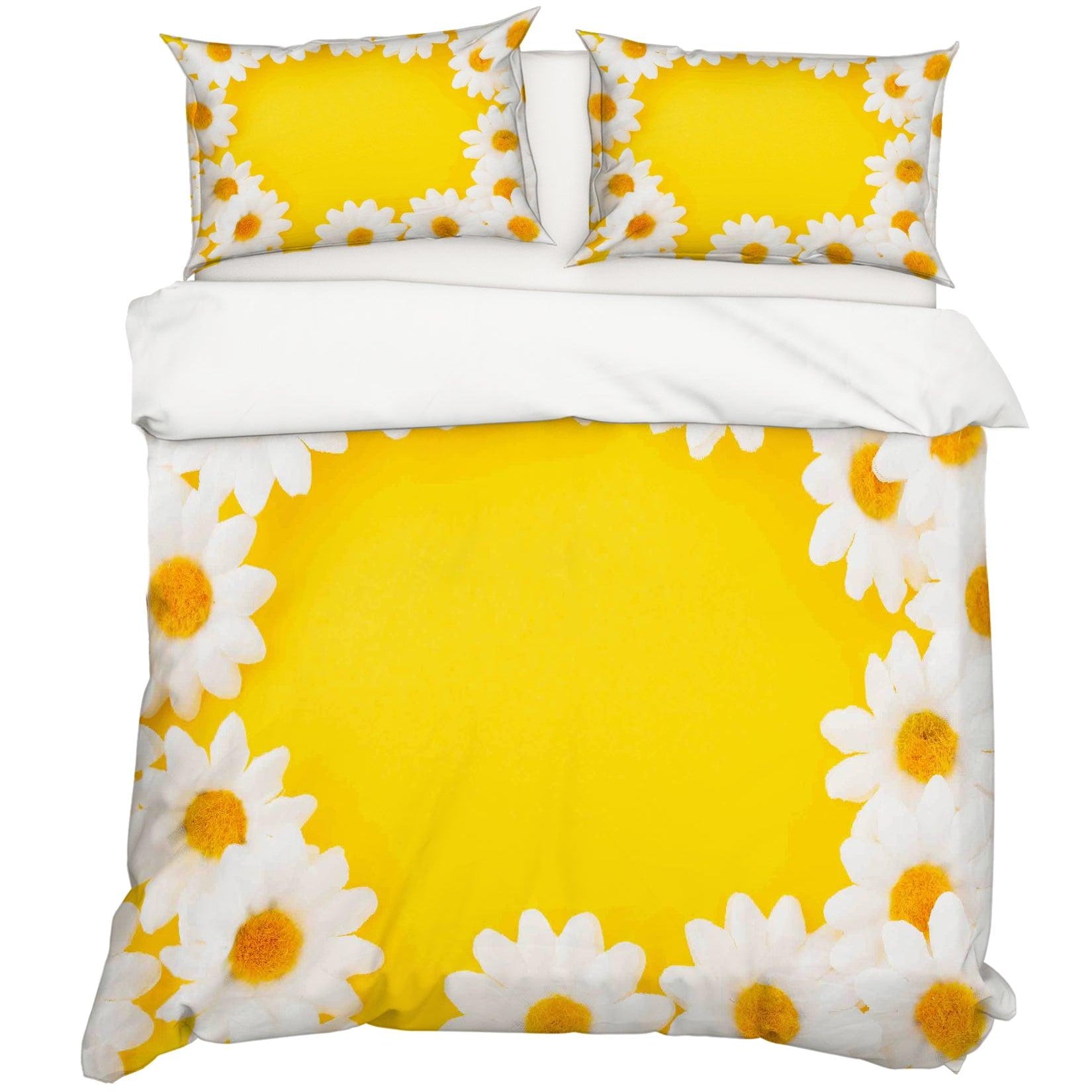 3D White Daisy Yellow Quilt Cover Set Bedding Set Pillowcases 15- Jess Art Decoration