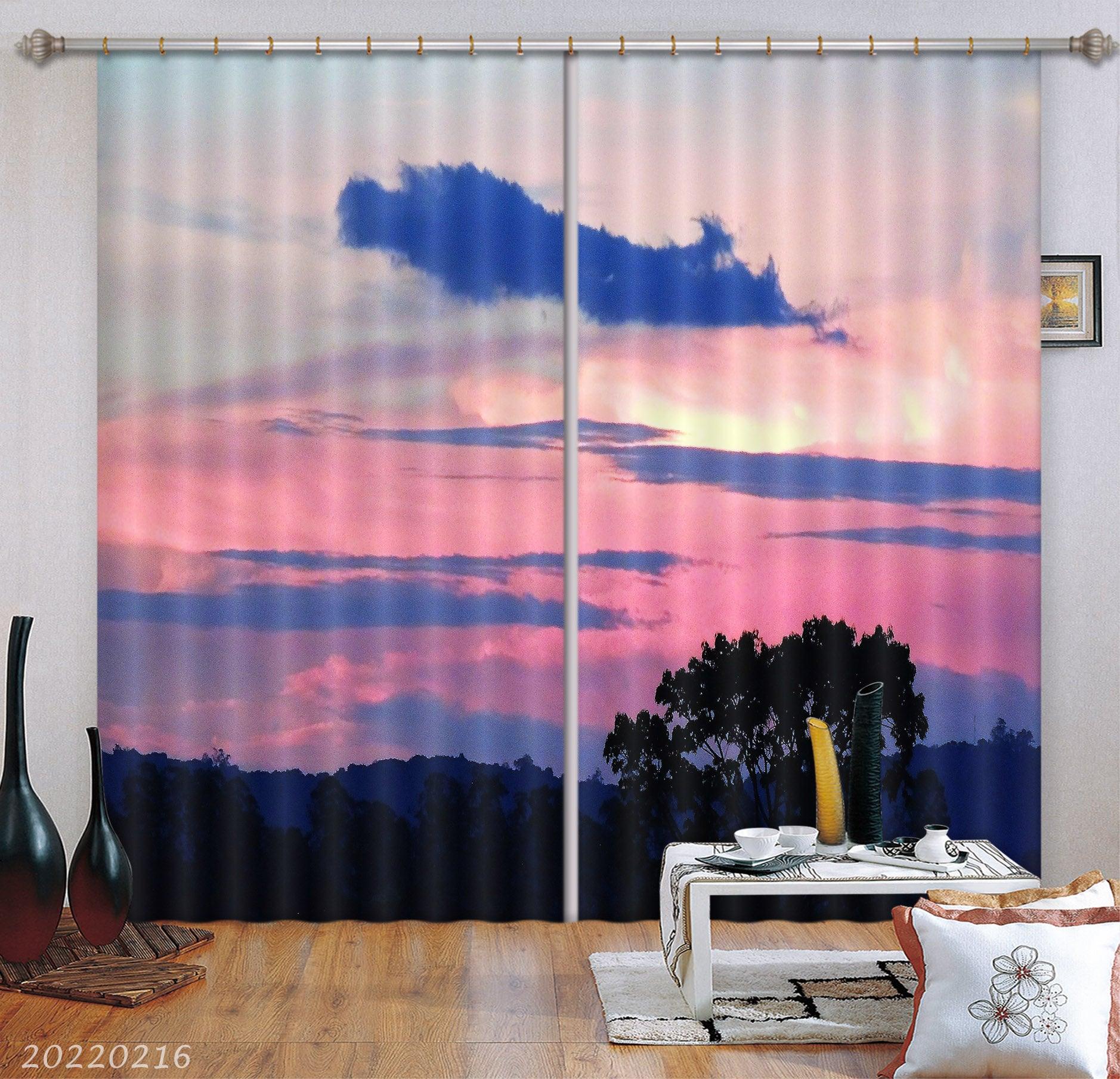 3D Woods Pink Sky Cloud Curtains and Drapes GD 2054- Jess Art Decoration