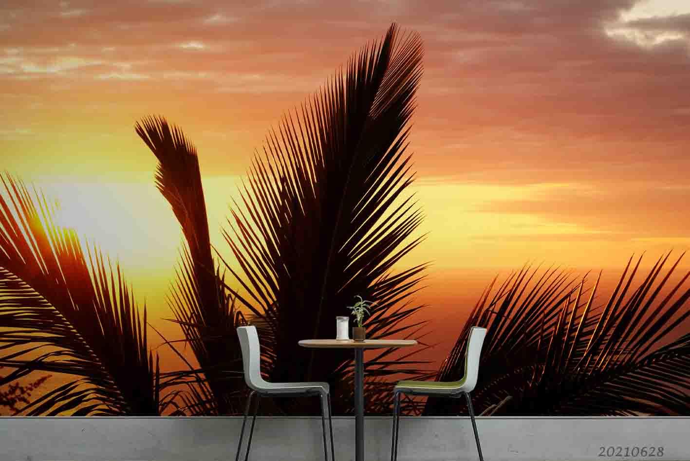 3D Sunset Sky Palm Landscape Wall Mural Wallpaper LQH 257- Jess Art Decoration