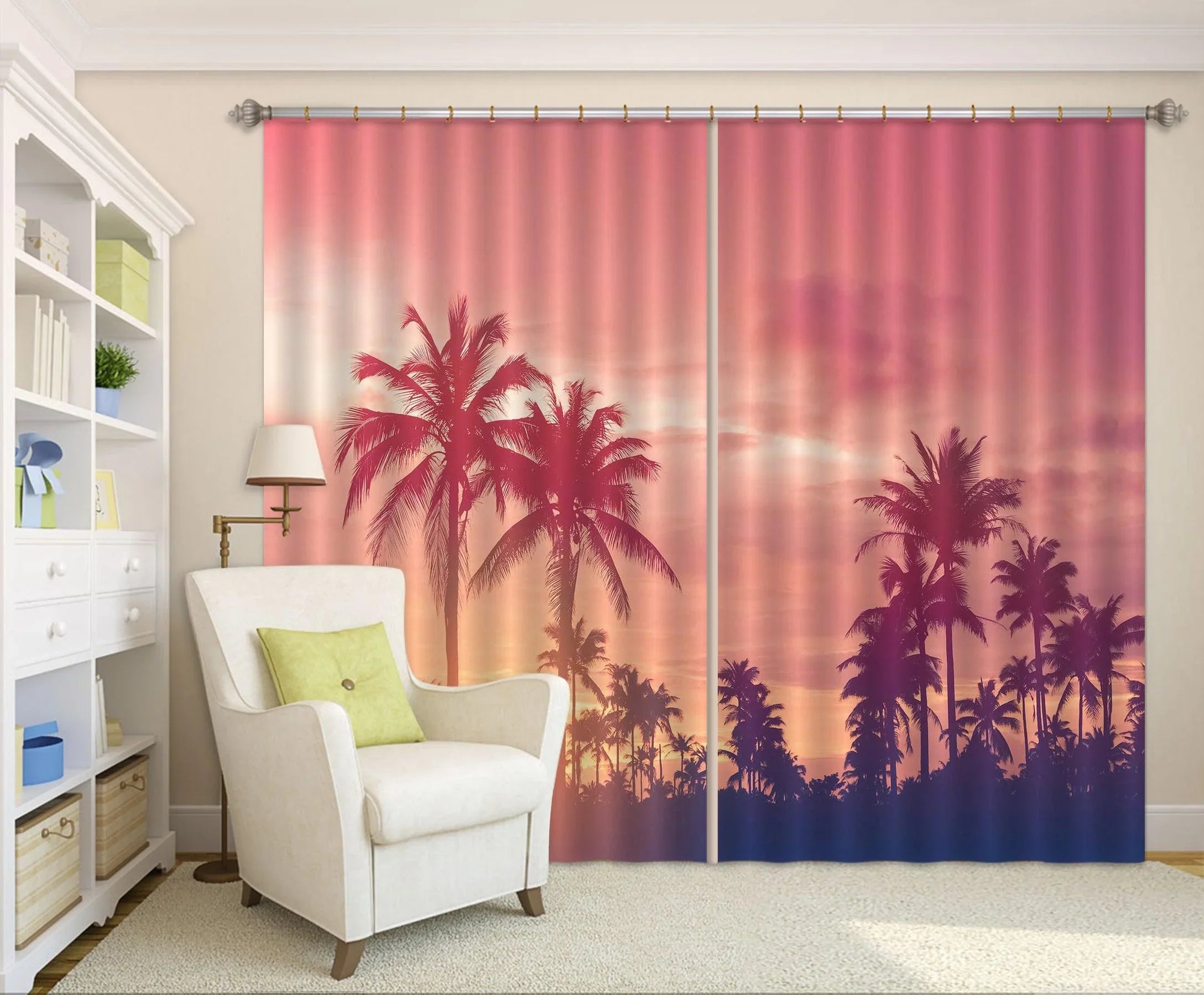 3D Red Tropical Coconut Tree Sunset Curtains and Drapes SF67- Jess Art Decoration