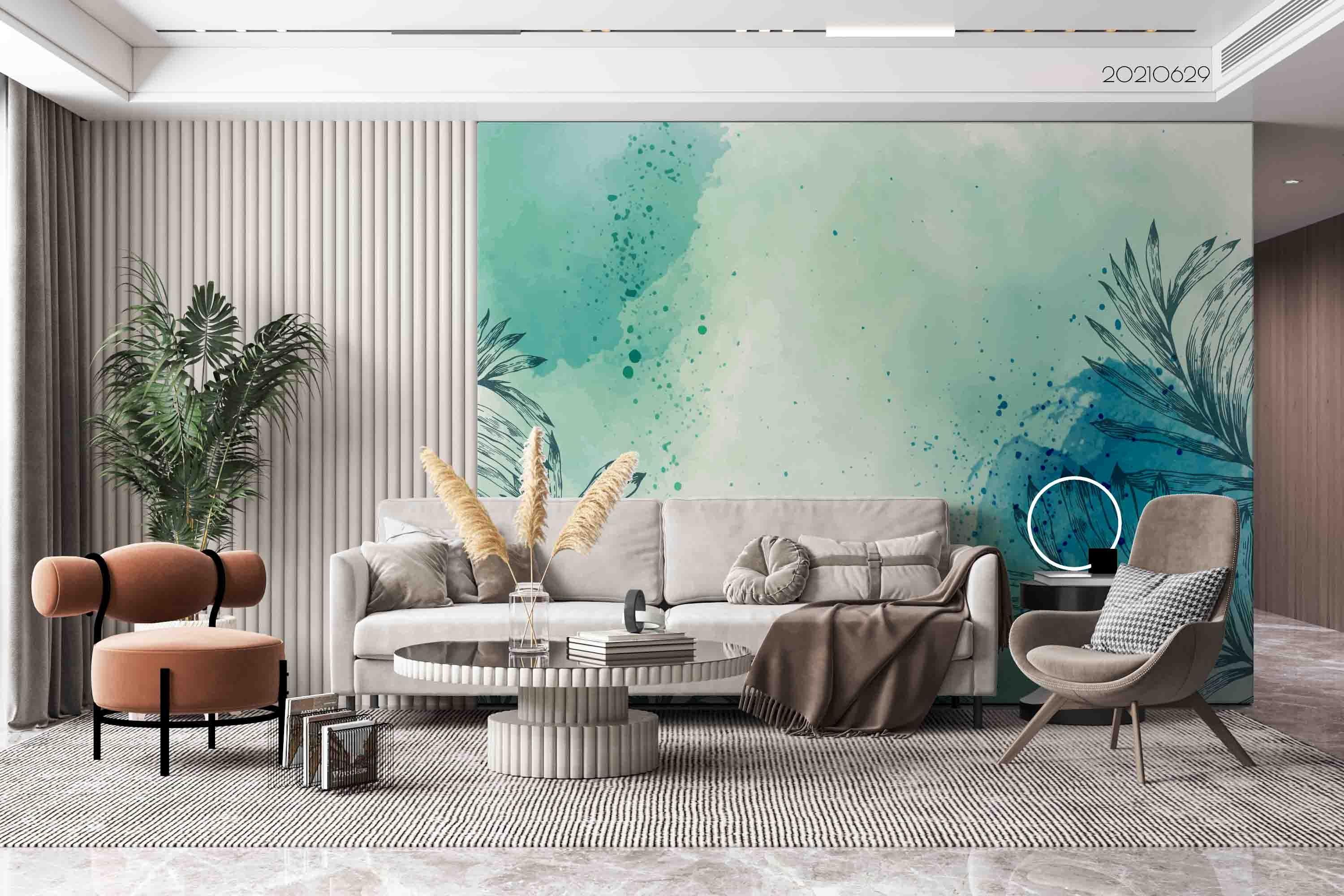 3D Watercolor Green Leaf Wall Mural Wallpaper LQH 99- Jess Art Decoration