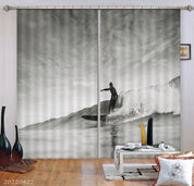 3D Huge Wave Man Surfing Black White Curtains and Drapes GD 4228- Jess Art Decoration