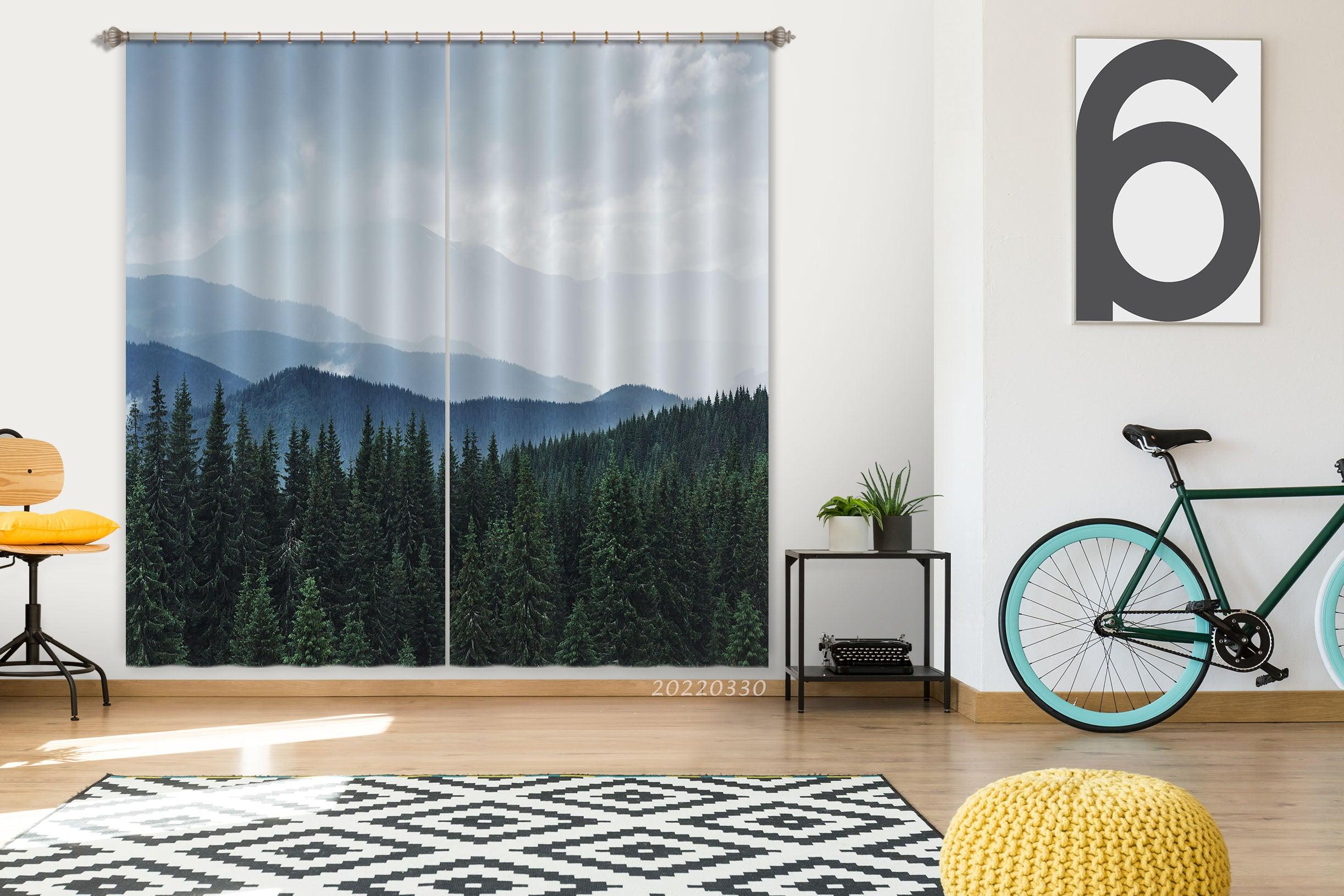 3D Landscape Mountain Forest Misty Curtains and Drapes GD 3614- Jess Art Decoration