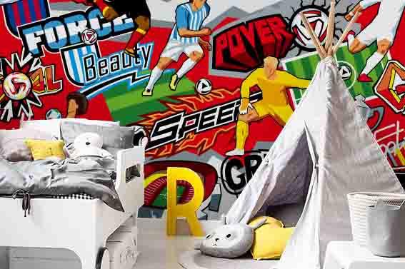 3D Graffiti Art Football Sport Red Golden Wall Mural Wallpaper ZY D62- Jess Art Decoration