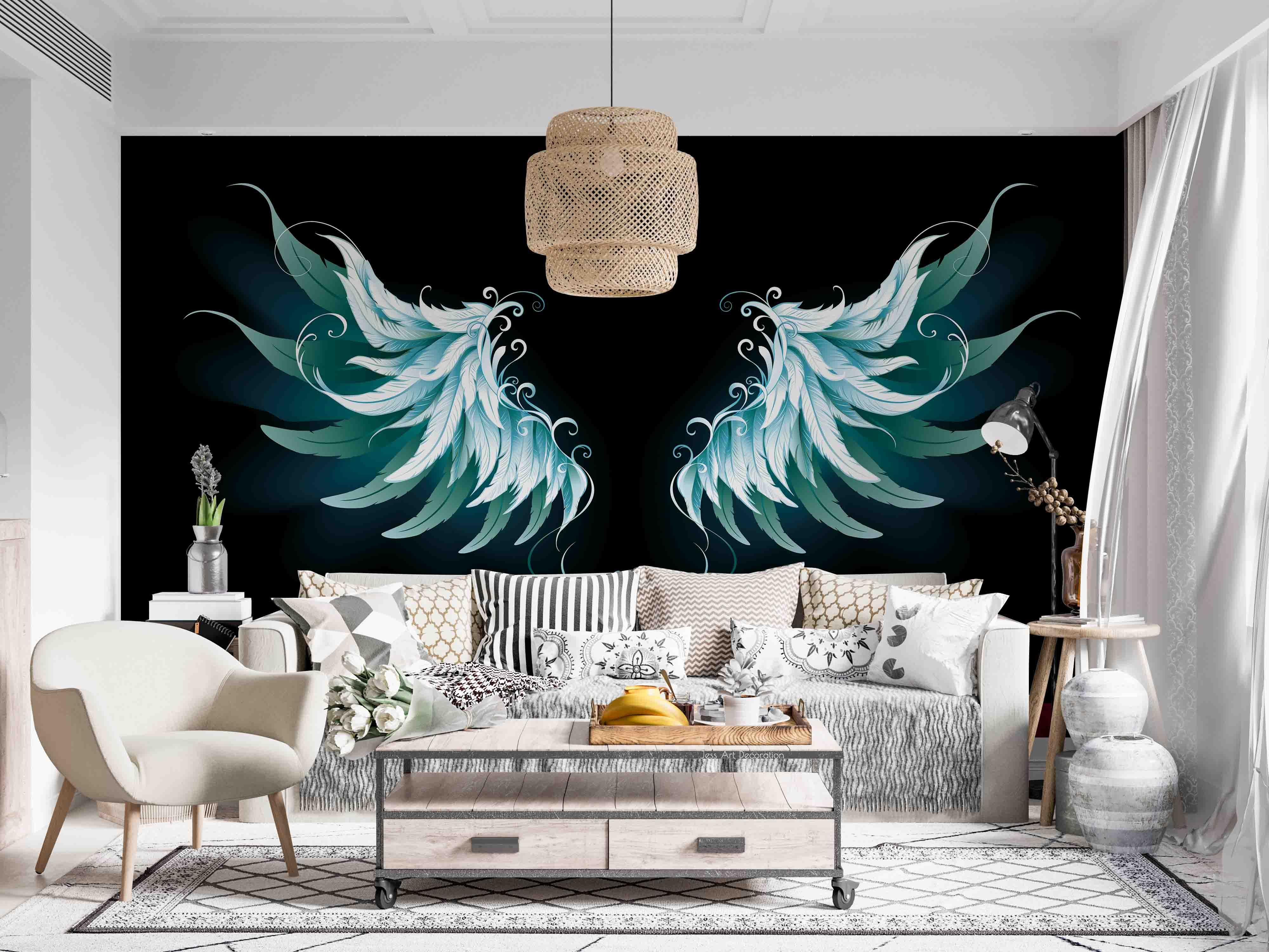 3D Vintage Blue Feather Wings Pattern Wall Mural Wallpaper GD 3459- Jess Art Decoration